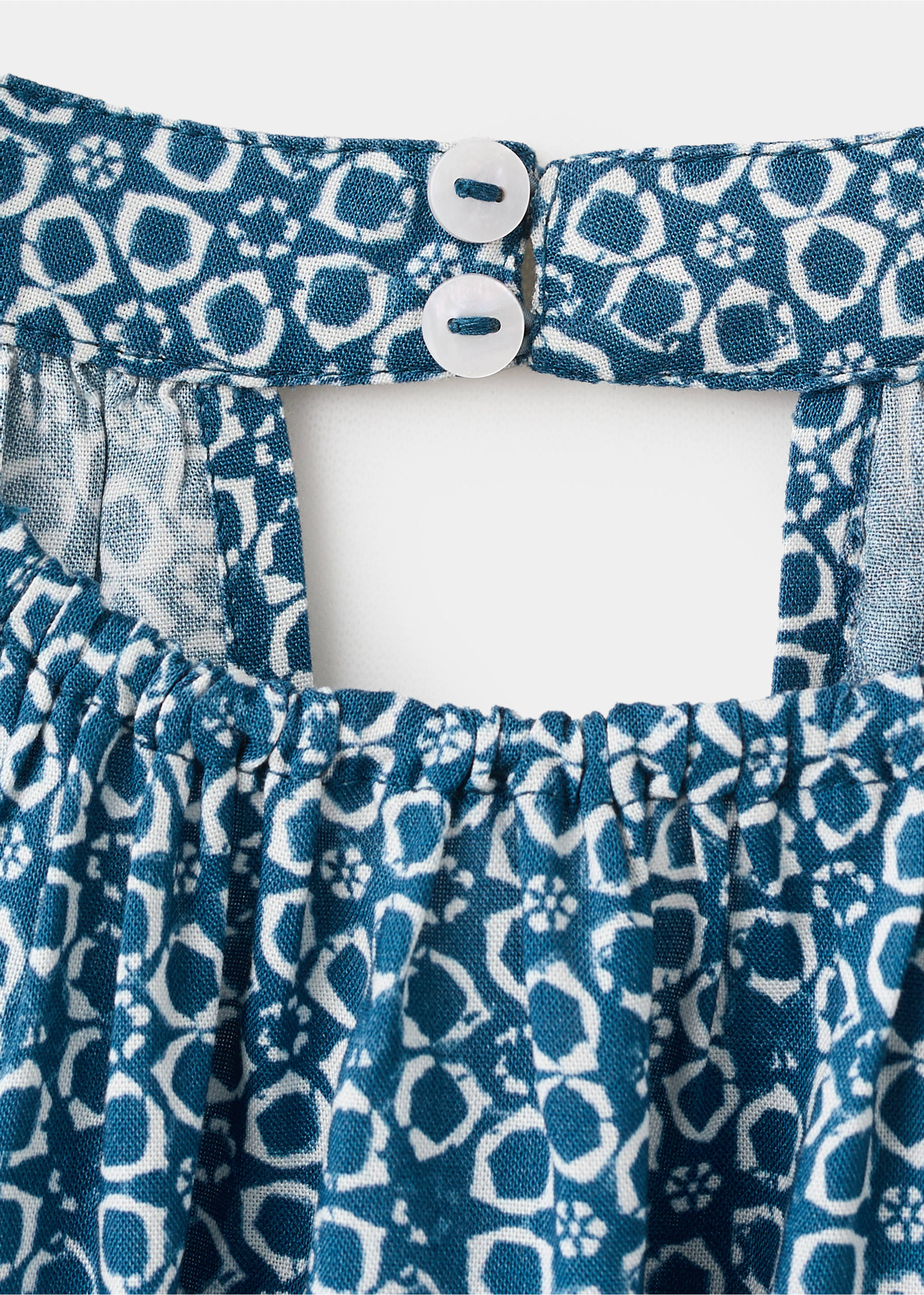 Printed ruched dress - Details of the article 8, Blue. Ref: 27065956-00.