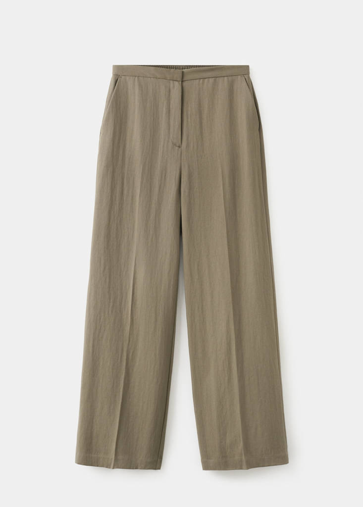 High-waisted lyocell trousers — Khaki