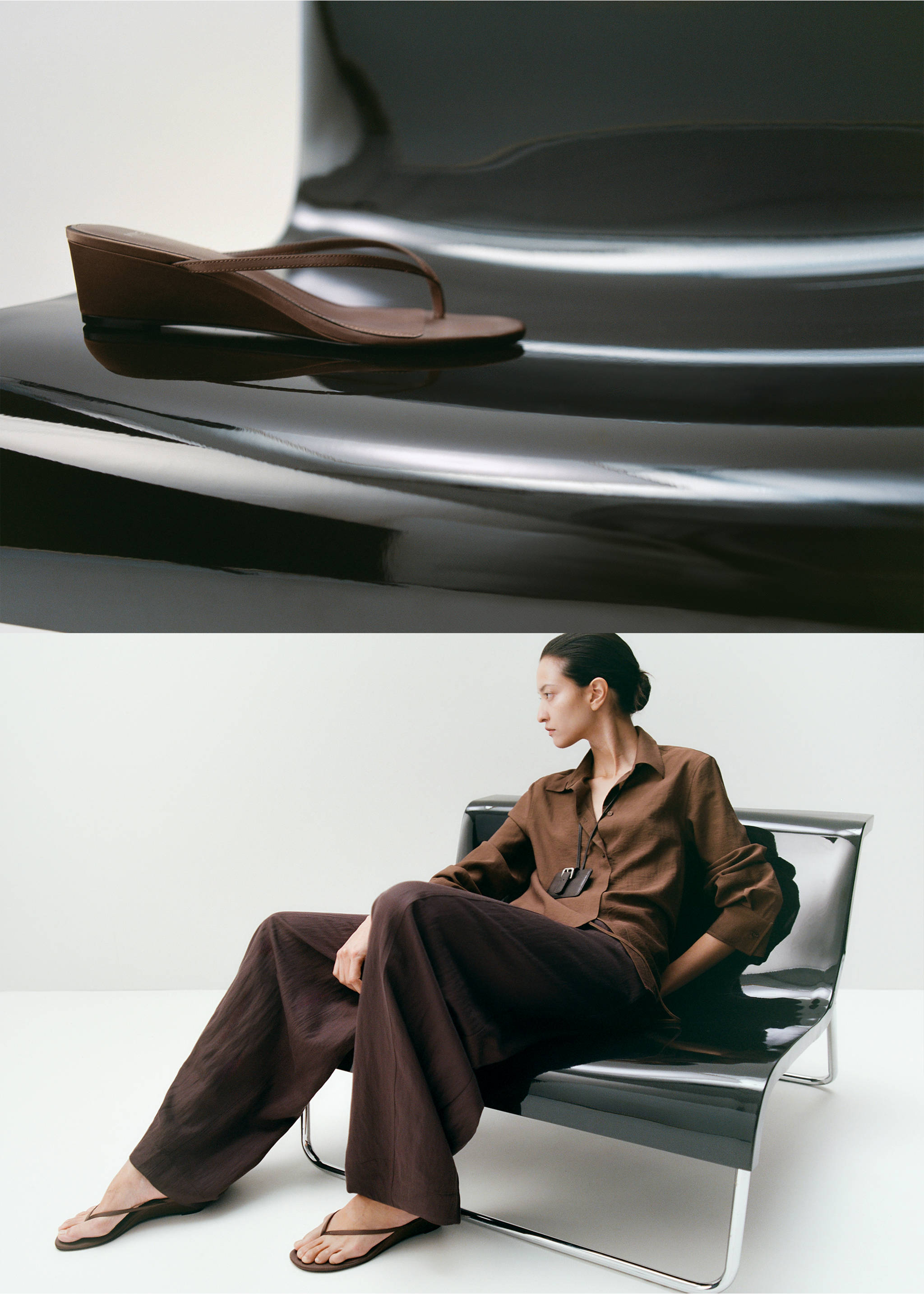 Сандали с клиновидна подметка с каишки - Обща равнина, Шоколад. Ref: 27065965-00.