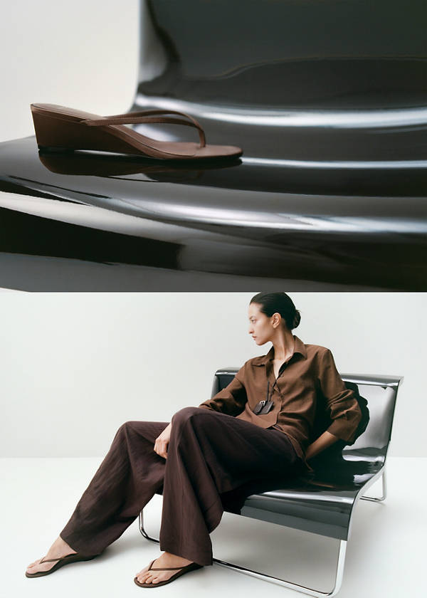 Wedge strips sandals — Chocolate