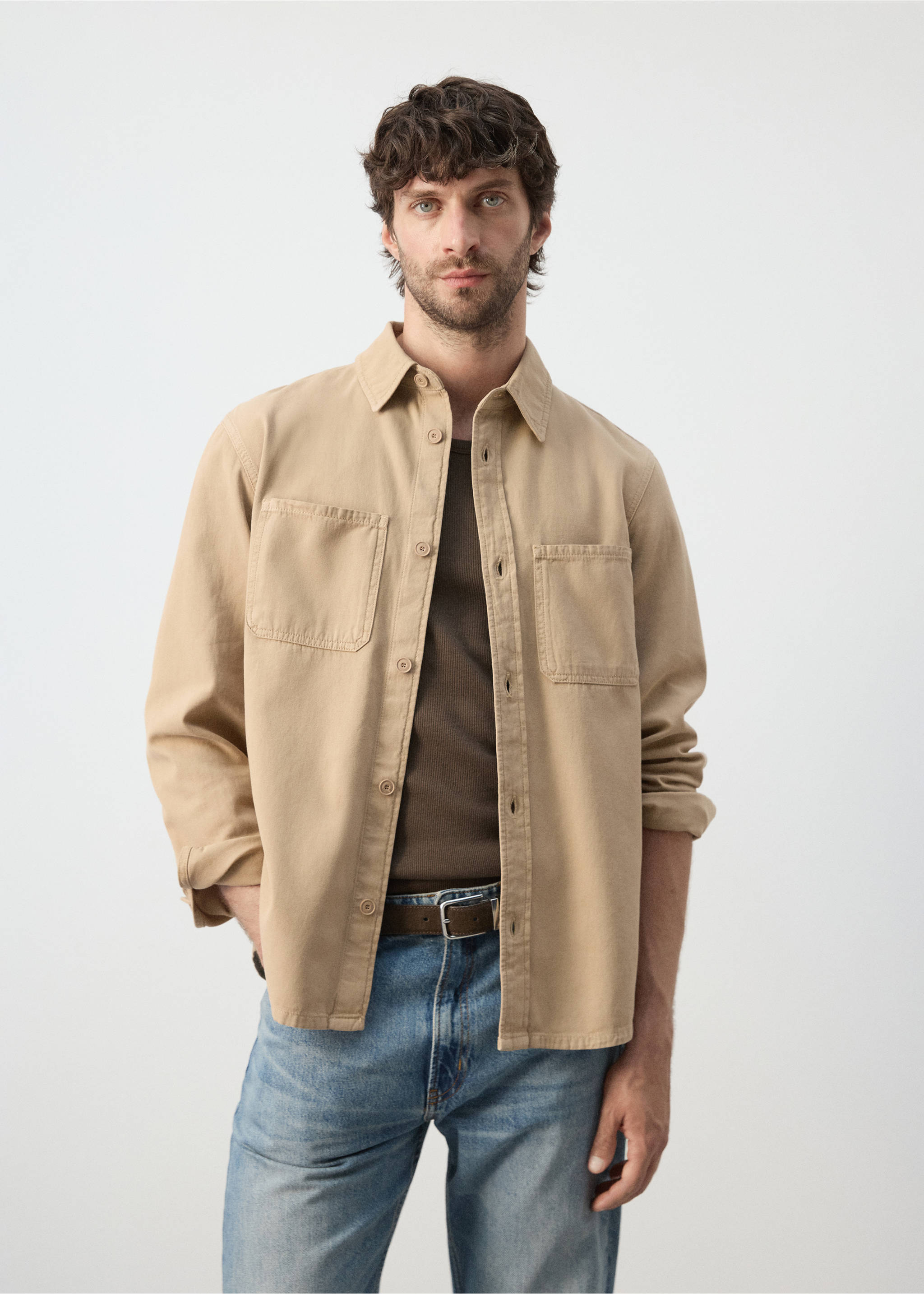 100% cotton overshirt with pockets - Medium plane, Beige. Ref: 27065968-00.