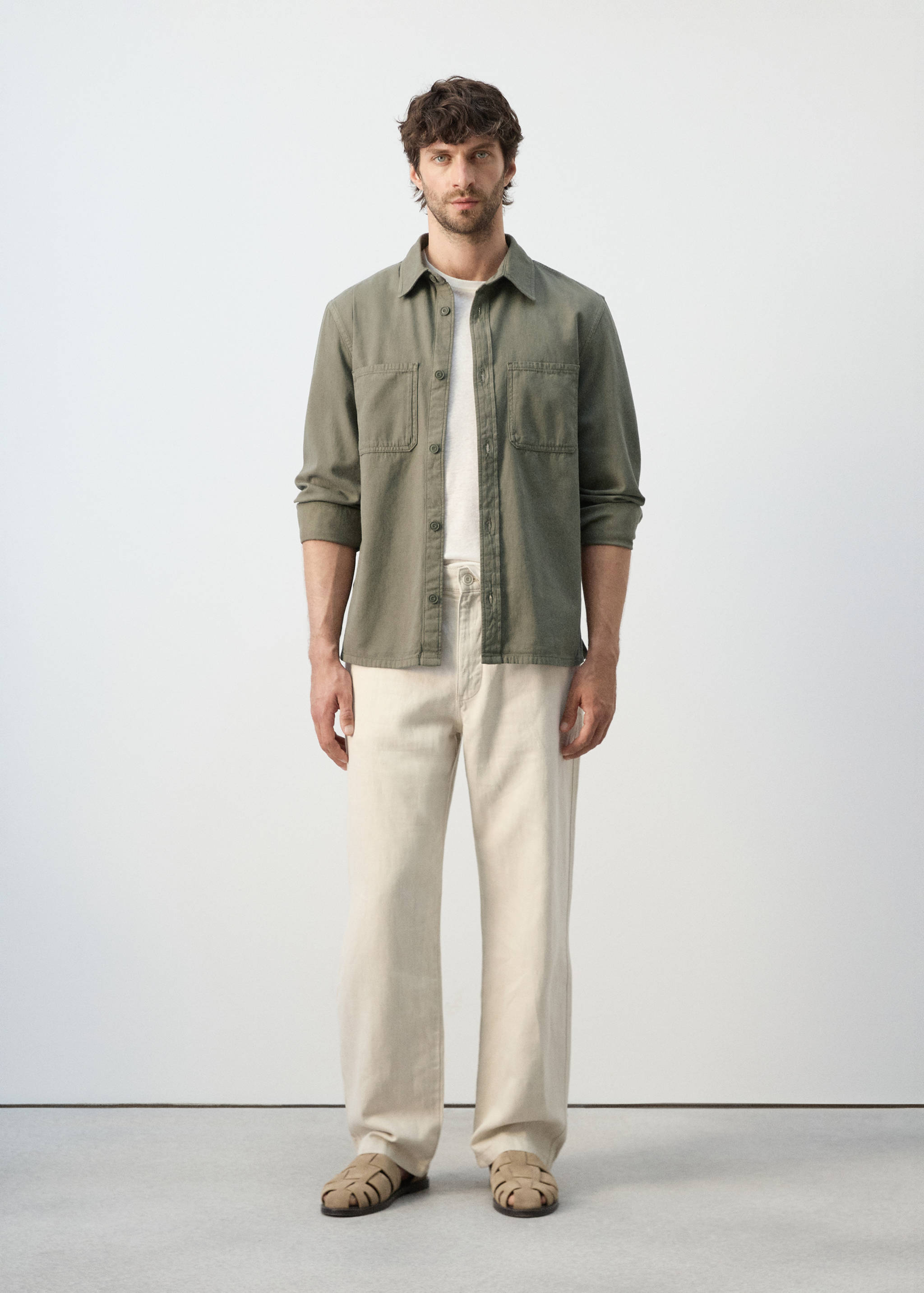 100% cotton overshirt with pockets - General plane