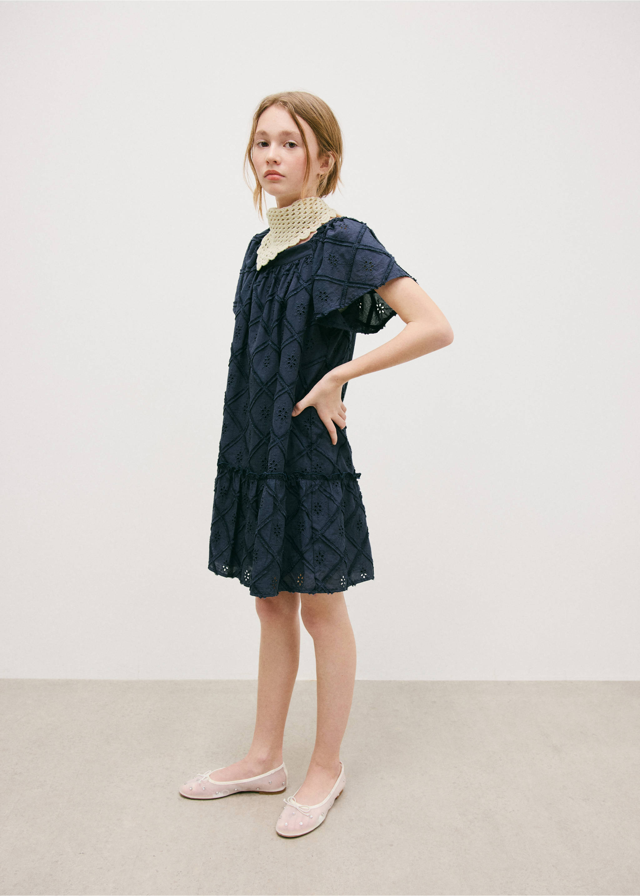 Embroidered short dress - General plane, Navy. Ref: 27065969-00.