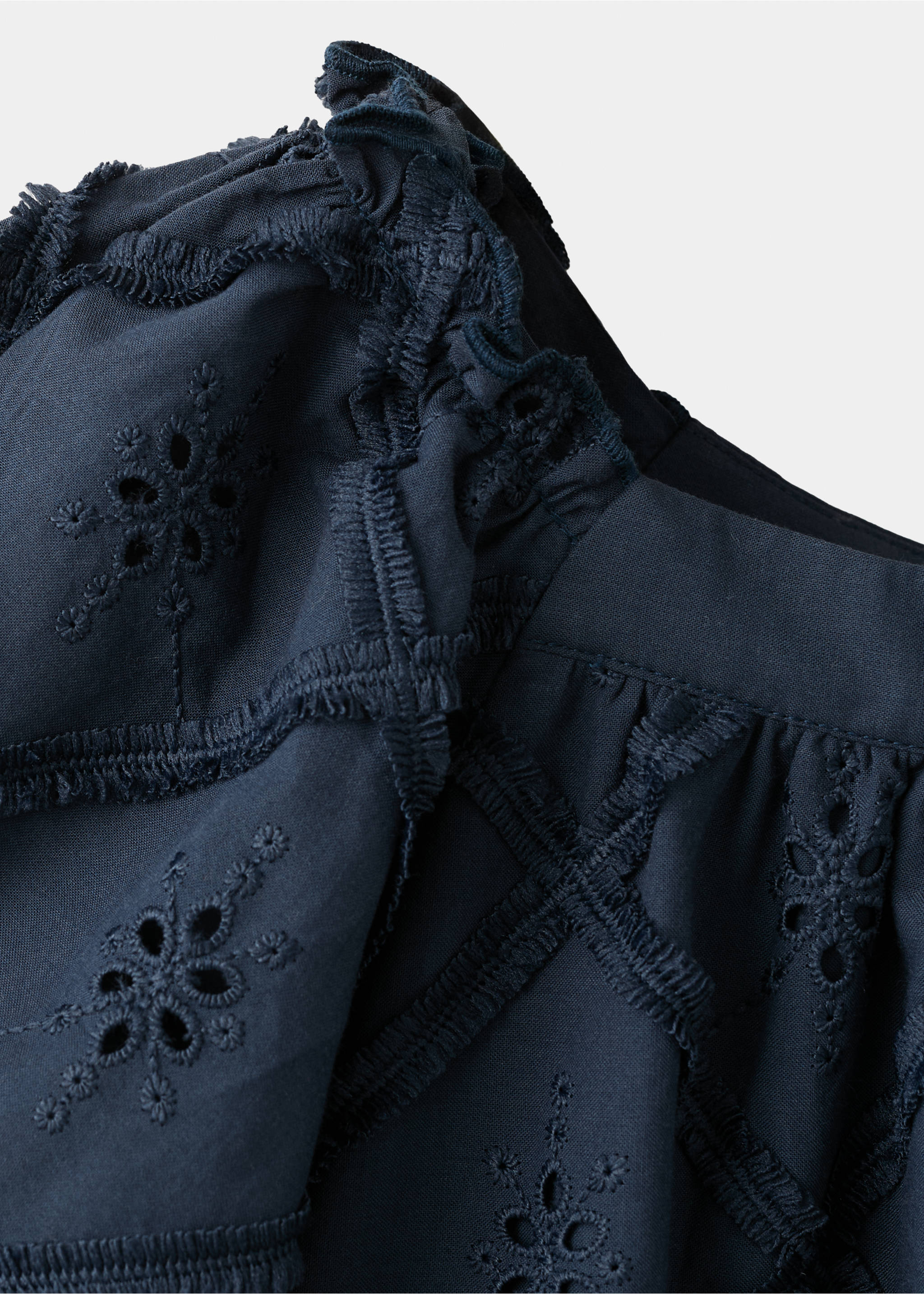 Embroidered short dress - Details of the article 8, Navy. Ref: 27065969-00.