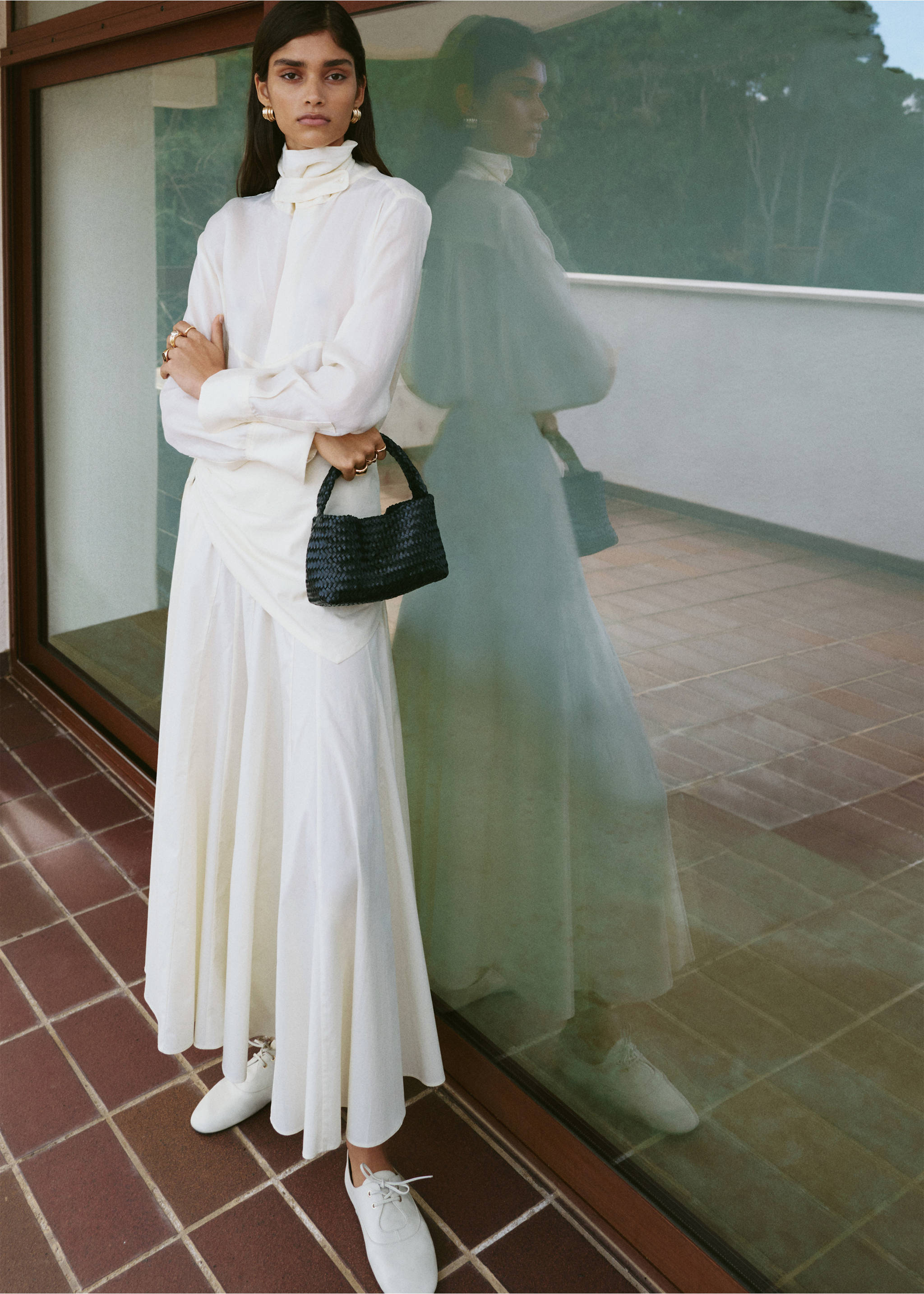 A-line skirt with handkerchief detail - Medium plane, Off White. Ref: 27065971-01.