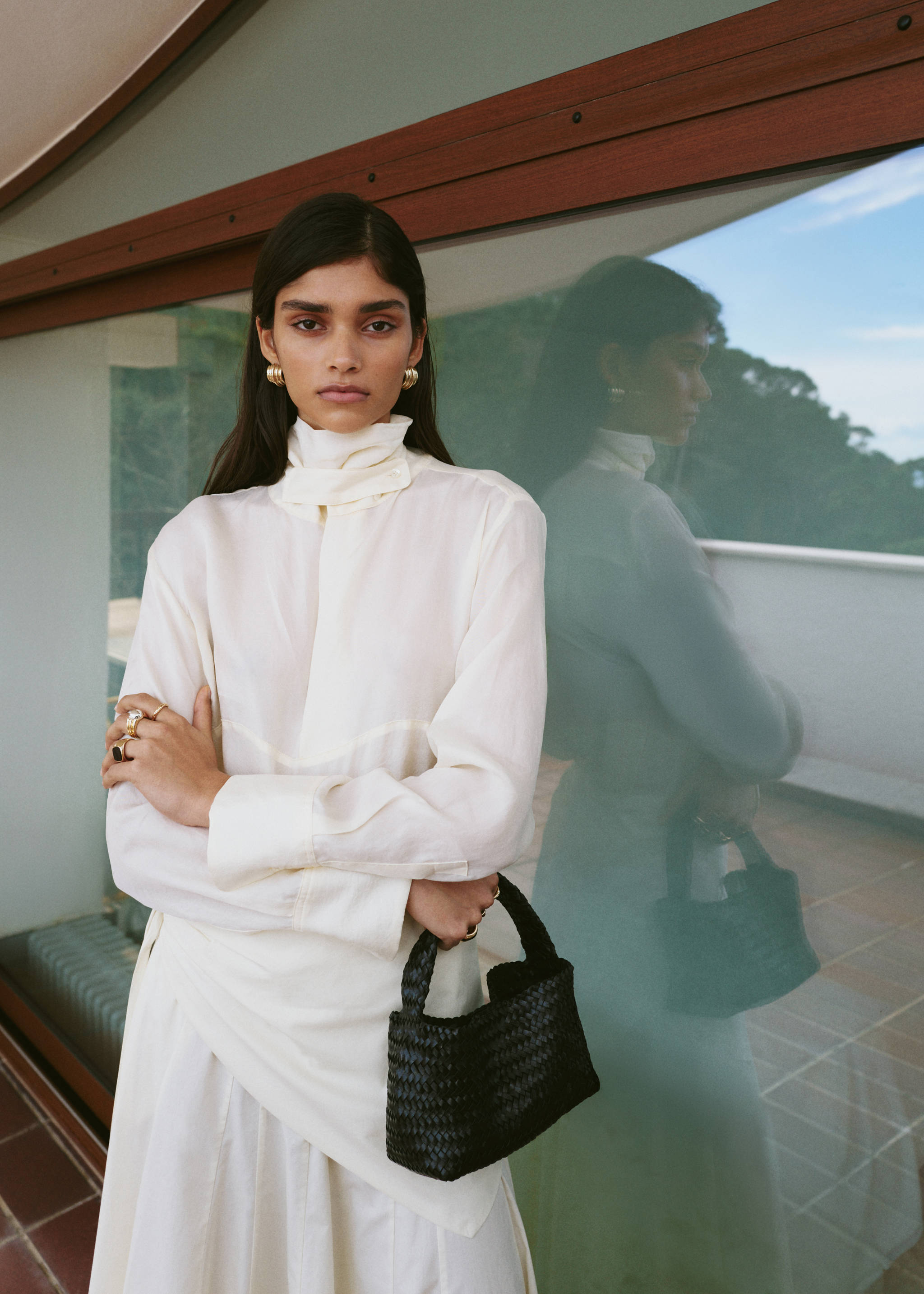 A-line skirt with handkerchief detail - Details of the article 1, Off White. Ref: 27065971-01.