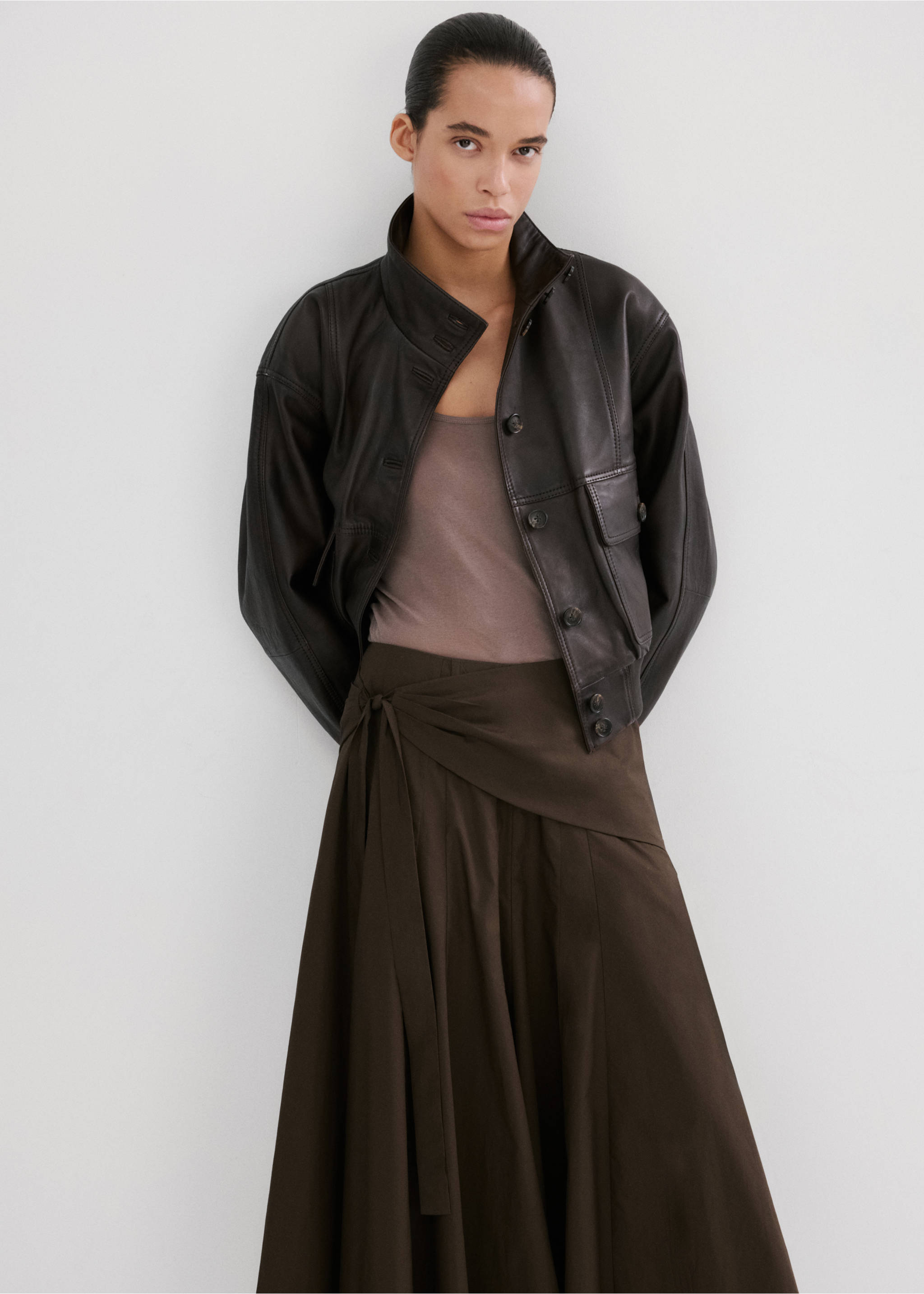 Jupe évasée détail foulard - Détail de l'article 1, Chocolat. Ref: 27065971-00.