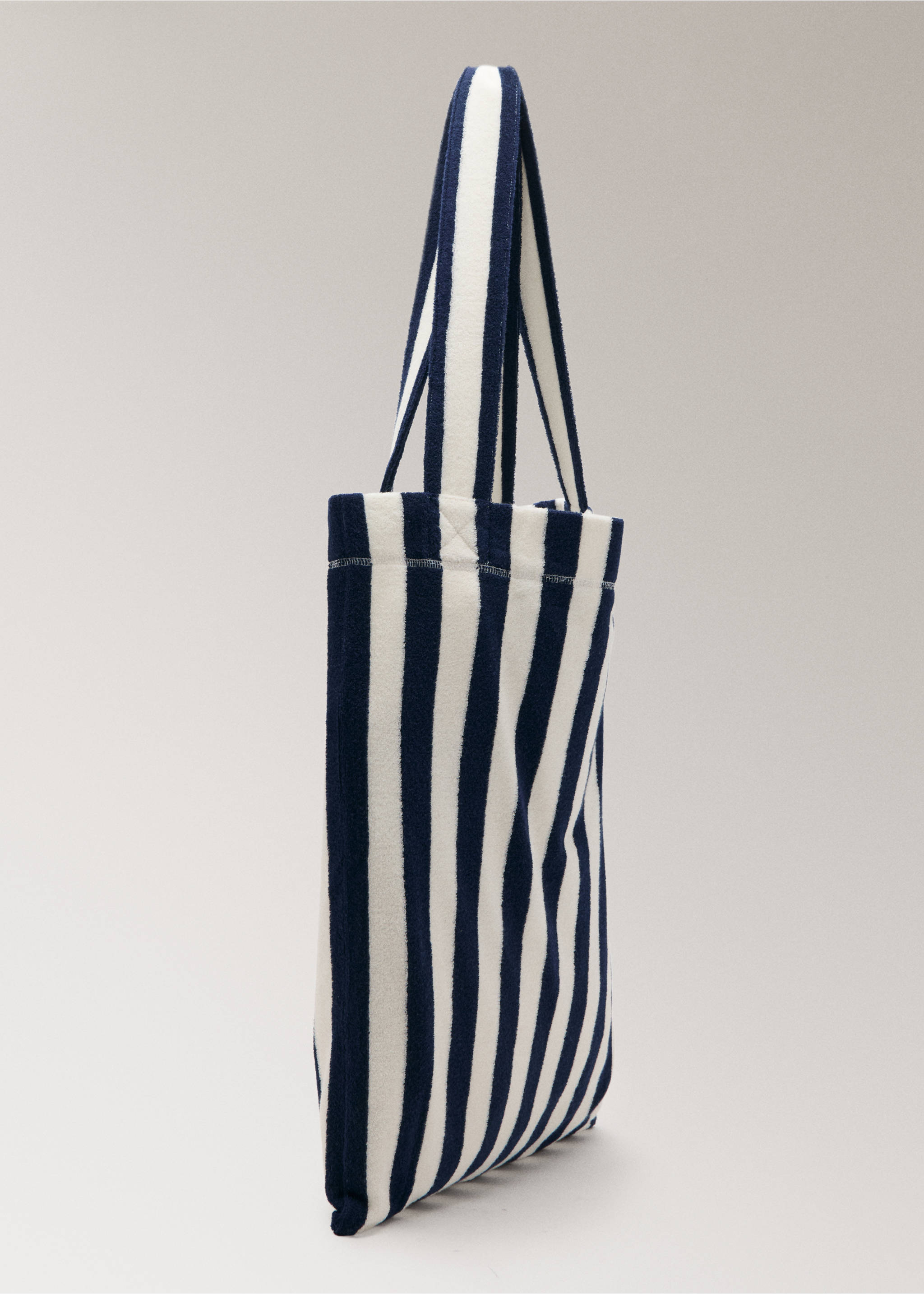 Randig axelväska i frottébomull - Bild av mittparti, Blå. Ref: 27065972-00.