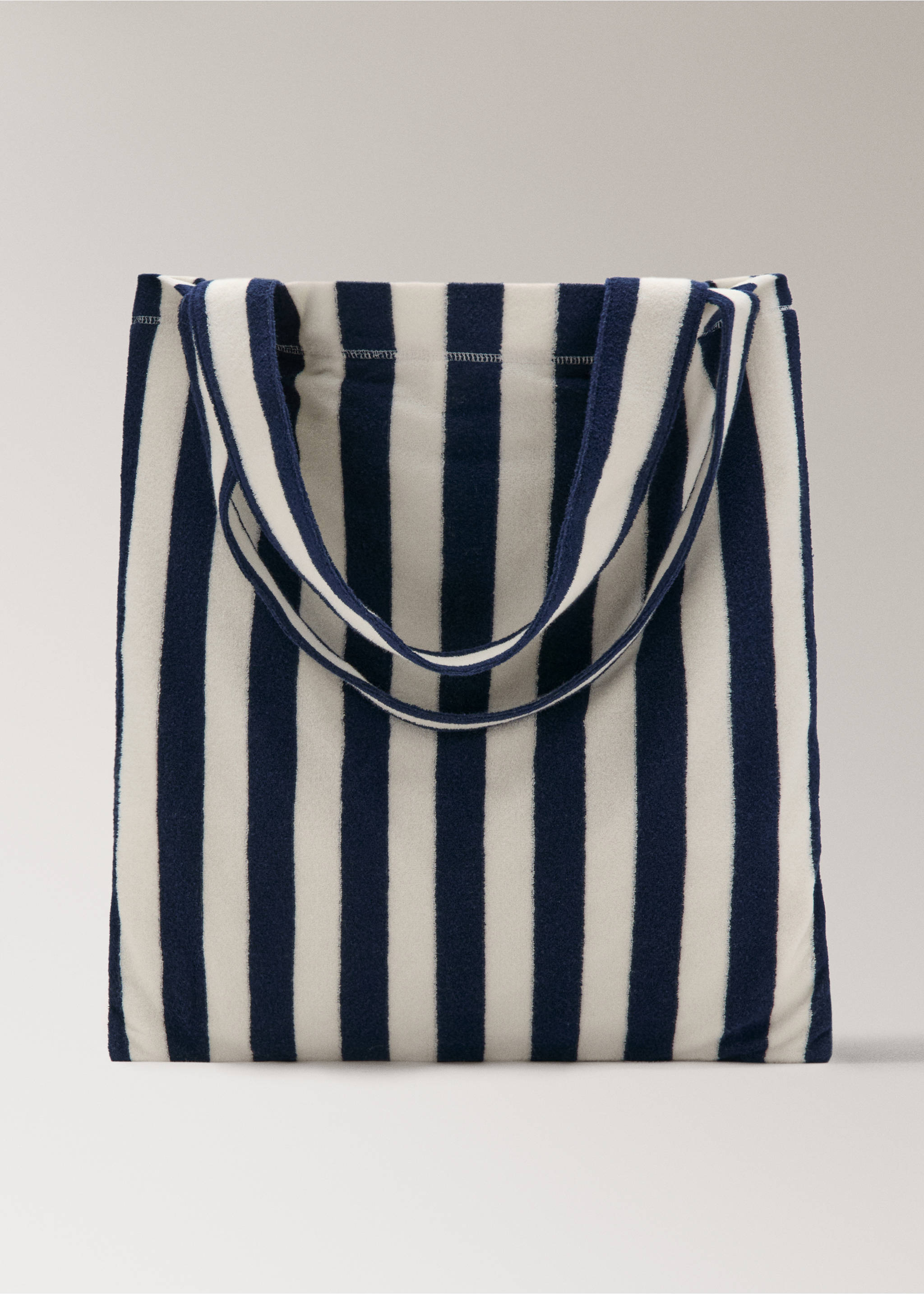 Striped terry cotton tote bag - Article without model, Blue. Ref: 27065972-00.