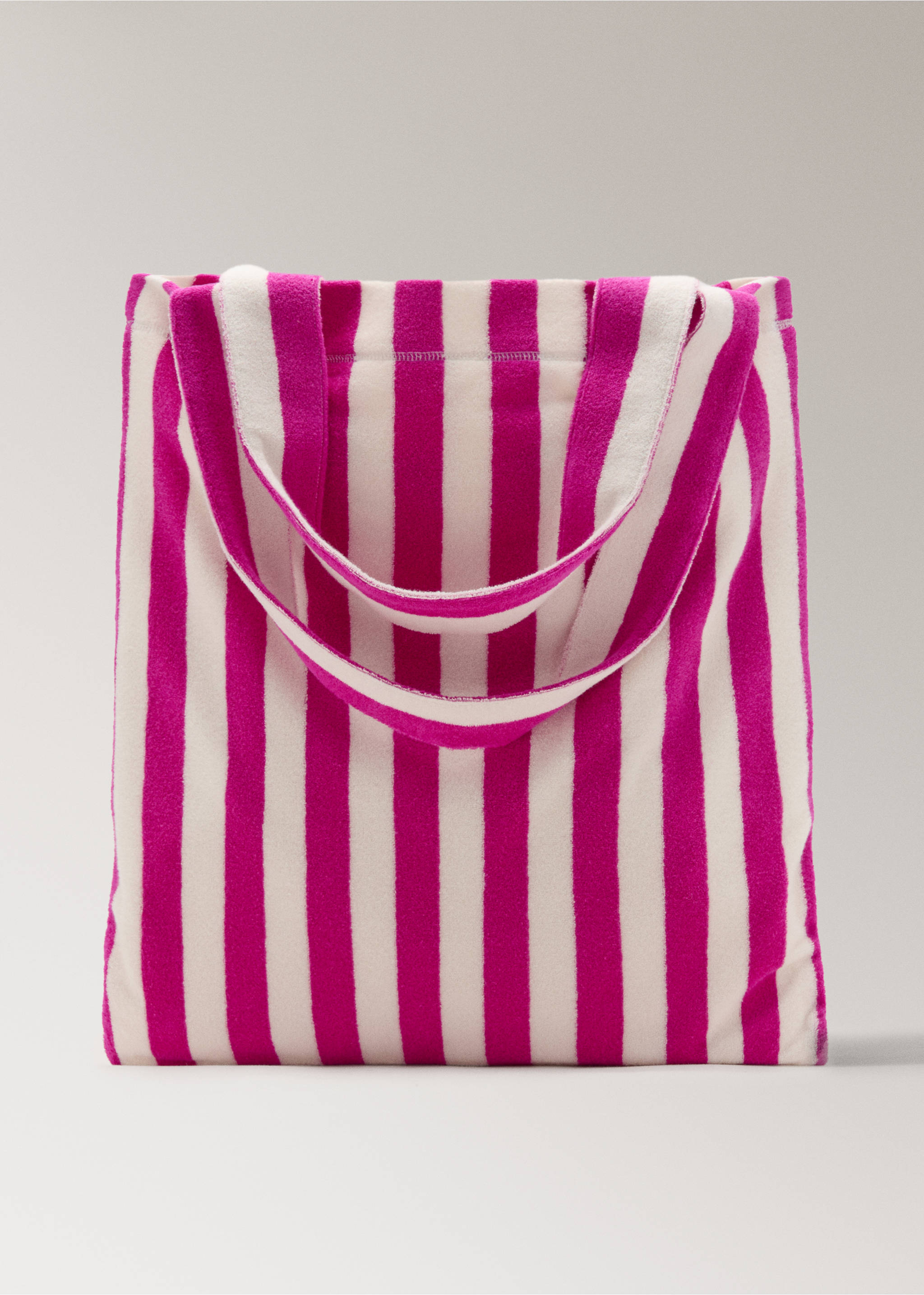 Striped terry cotton tote bag - Article without model, Fuchsia. Ref: 27065972-00.