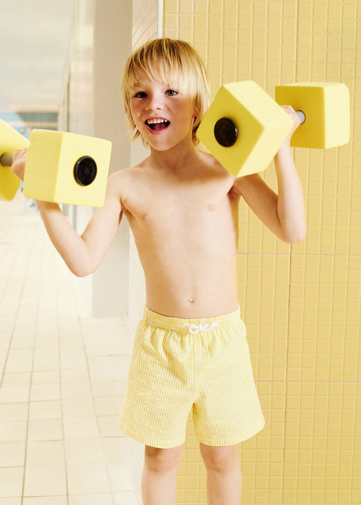 Striped drawstring swimsuit — Yellow