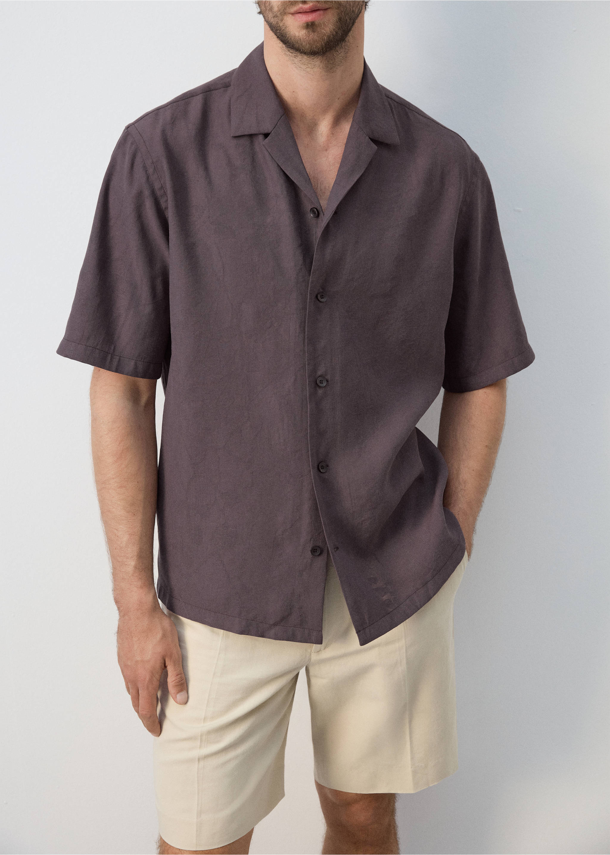 Camisa fluida com gola bowling - Pormenor do artigo 6, Cereja. Ref: 27065987-00.