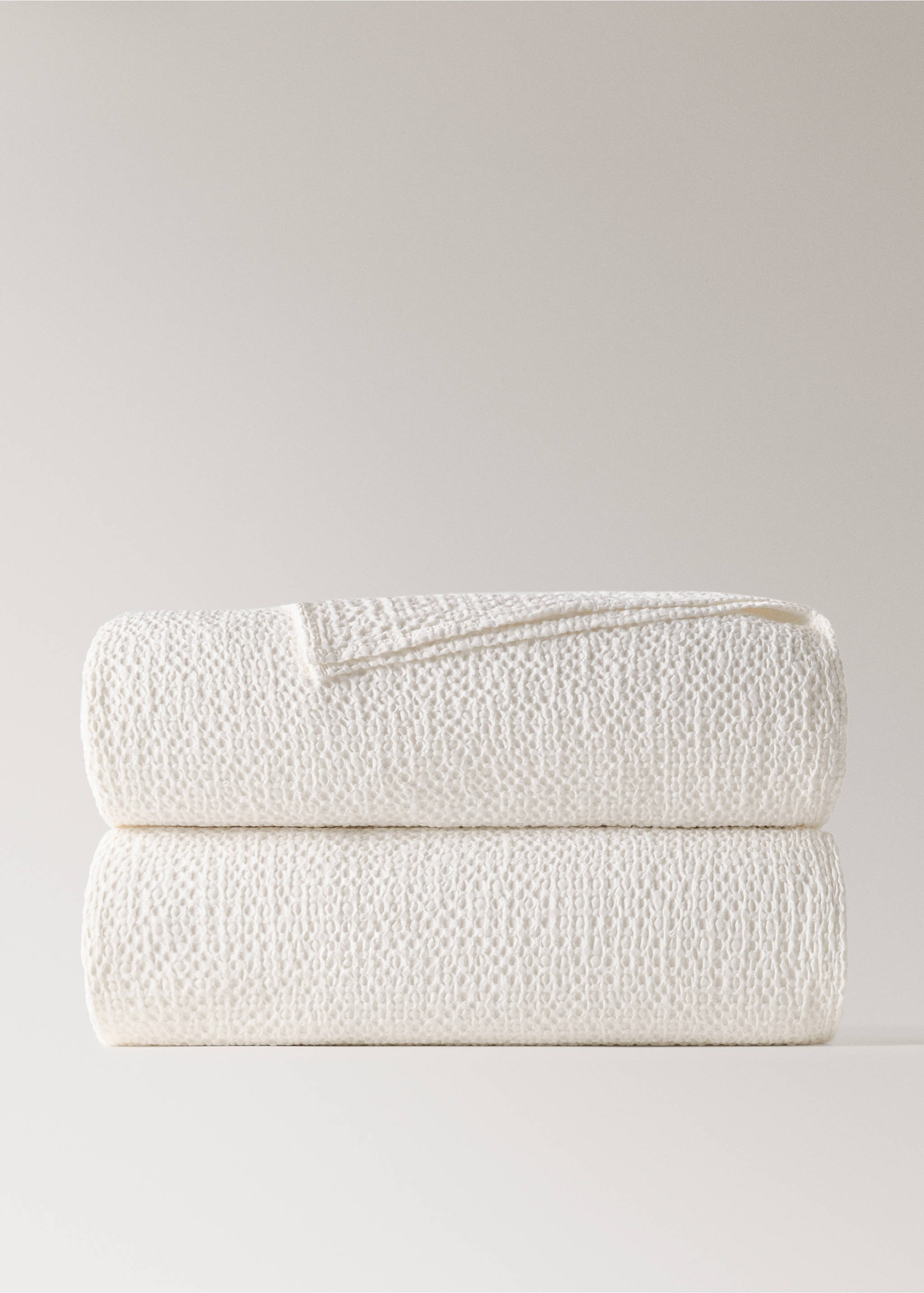 Waffle cotton garment dye bedspread Bed 130/140/150 cm - Article without model, Ecru. Ref: 27065990-00.