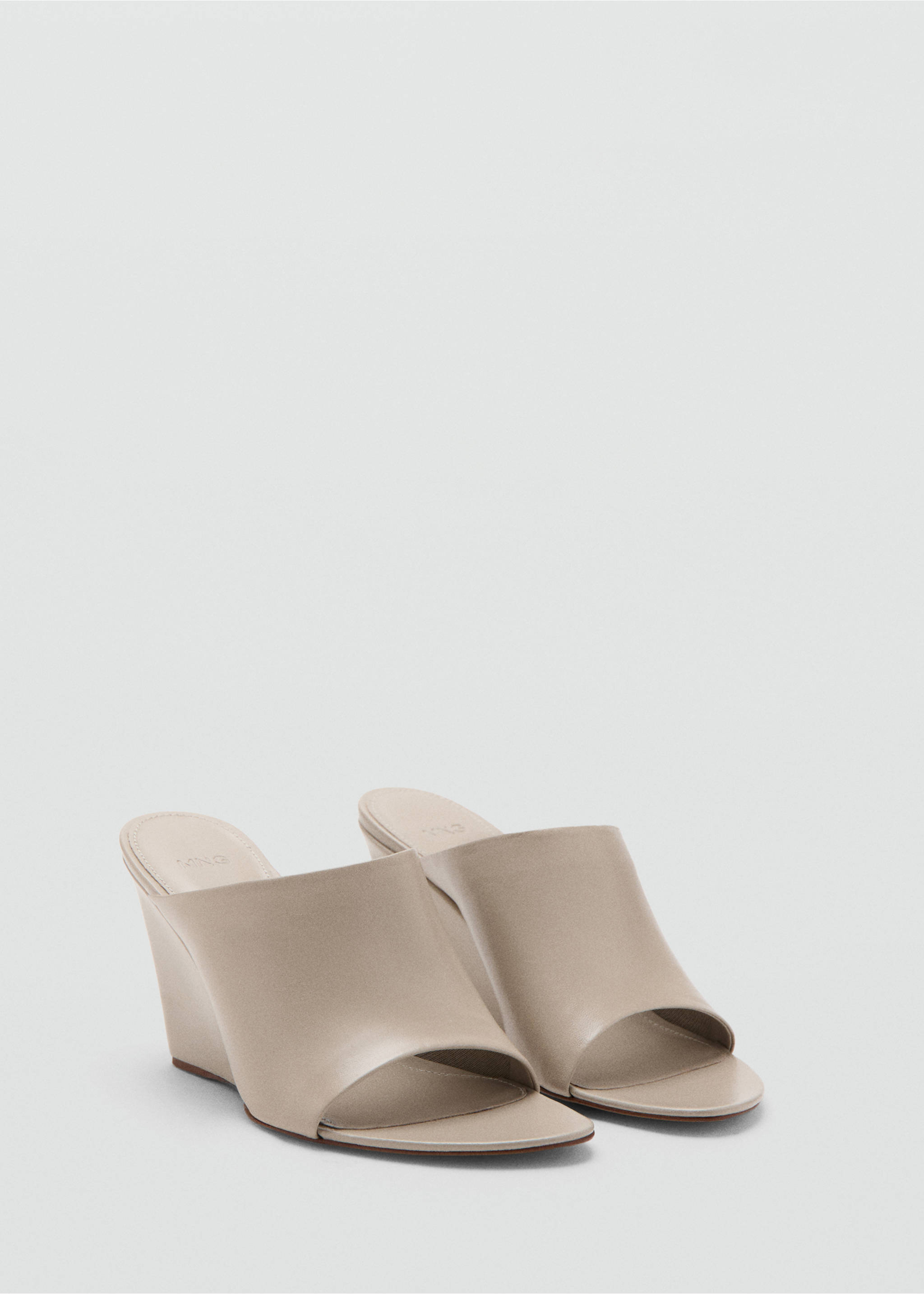 Leather wedge-heel sandals - Medium plane, Grey. Ref: 27065992-00.