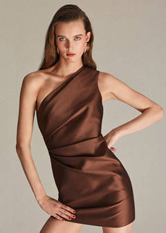 Asymmetric draped gown — Brown 1