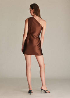 Asymmetric draped gown — Brown 3