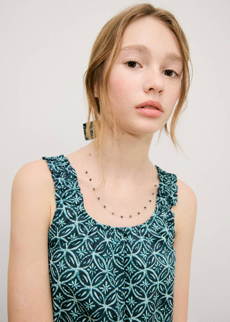 Printed cotton blouse — Navy