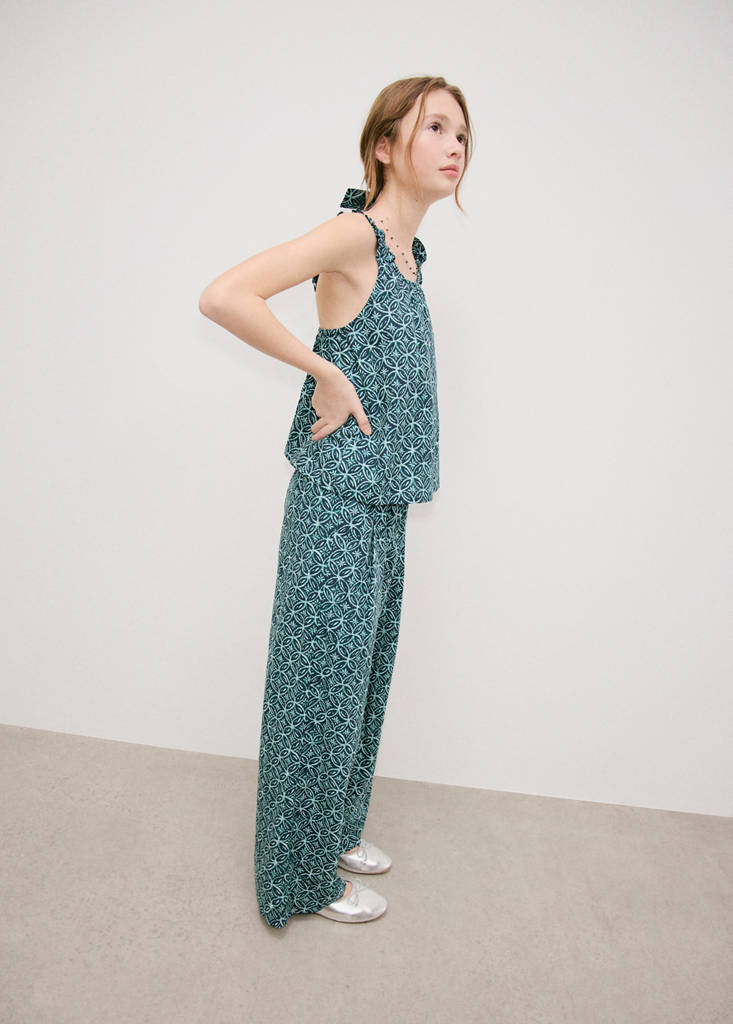 Printed cotton blouse — Navy