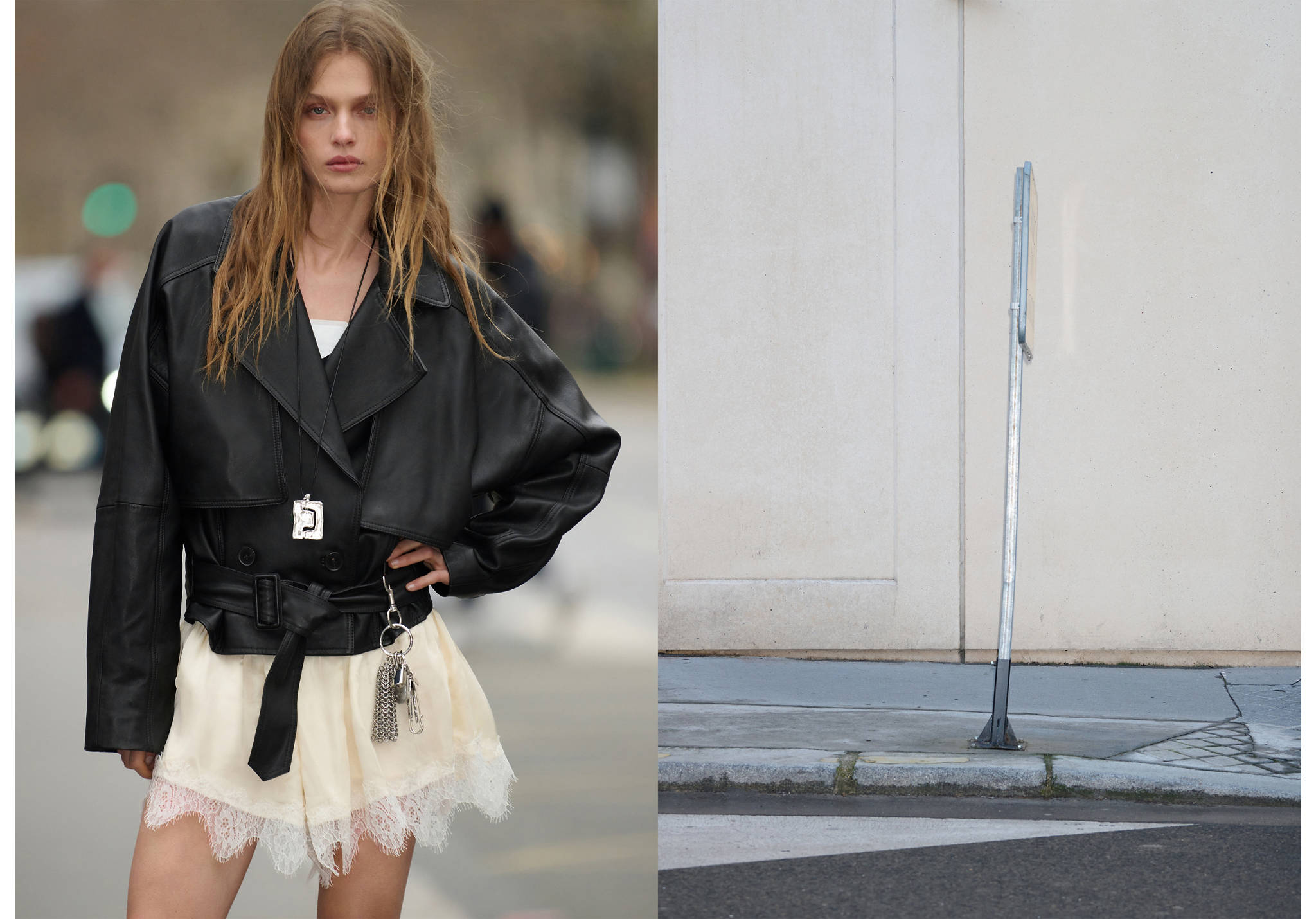 Кожаная куртка с ремнем - Панорамный план