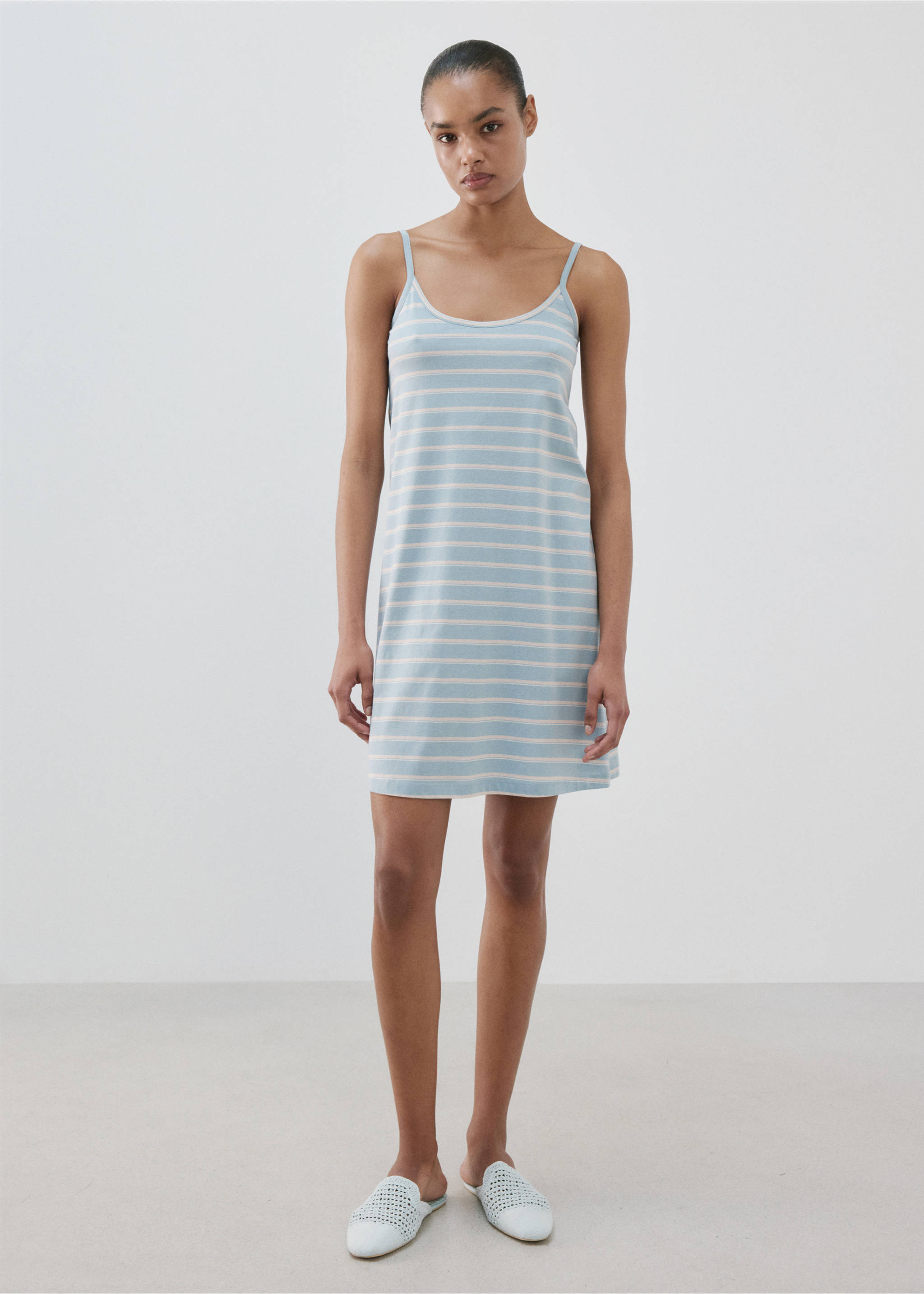 Striped cotton nightdress - General plane, Blue. Ref: 27066002-00.