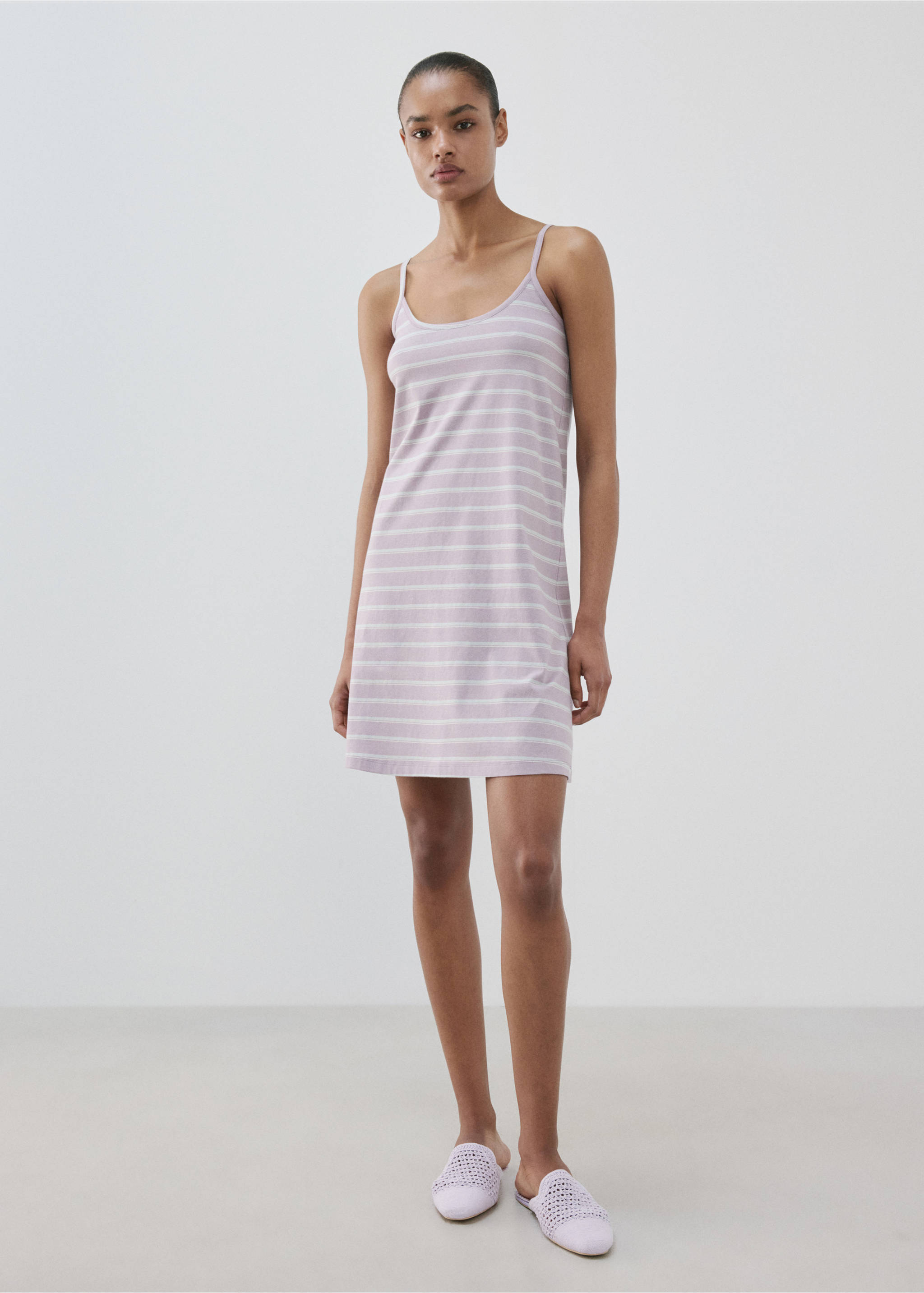 Striped cotton nightdress - General plane, Purple. Ref: 27066002-00.