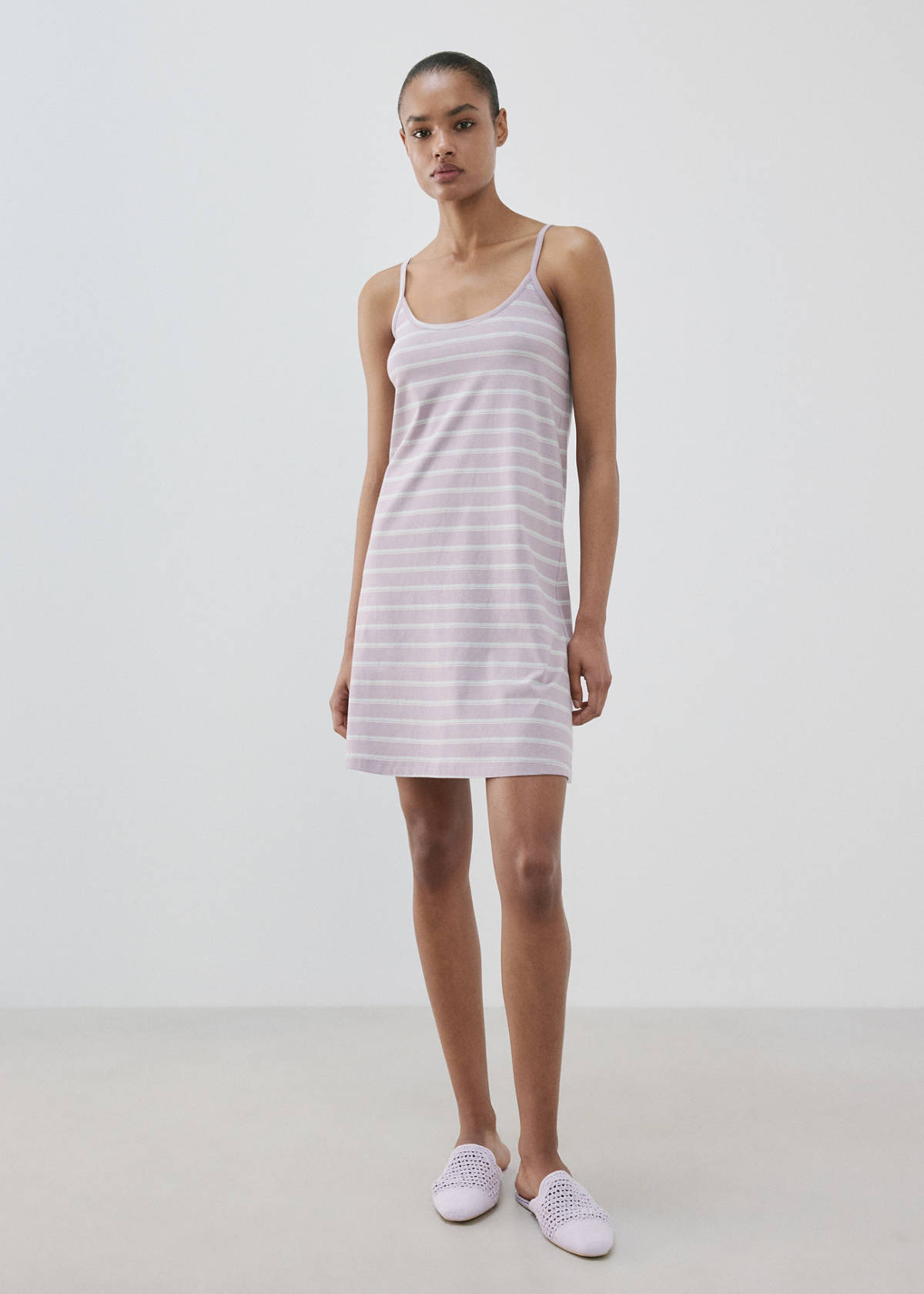 Striped cotton nightdress — Purple