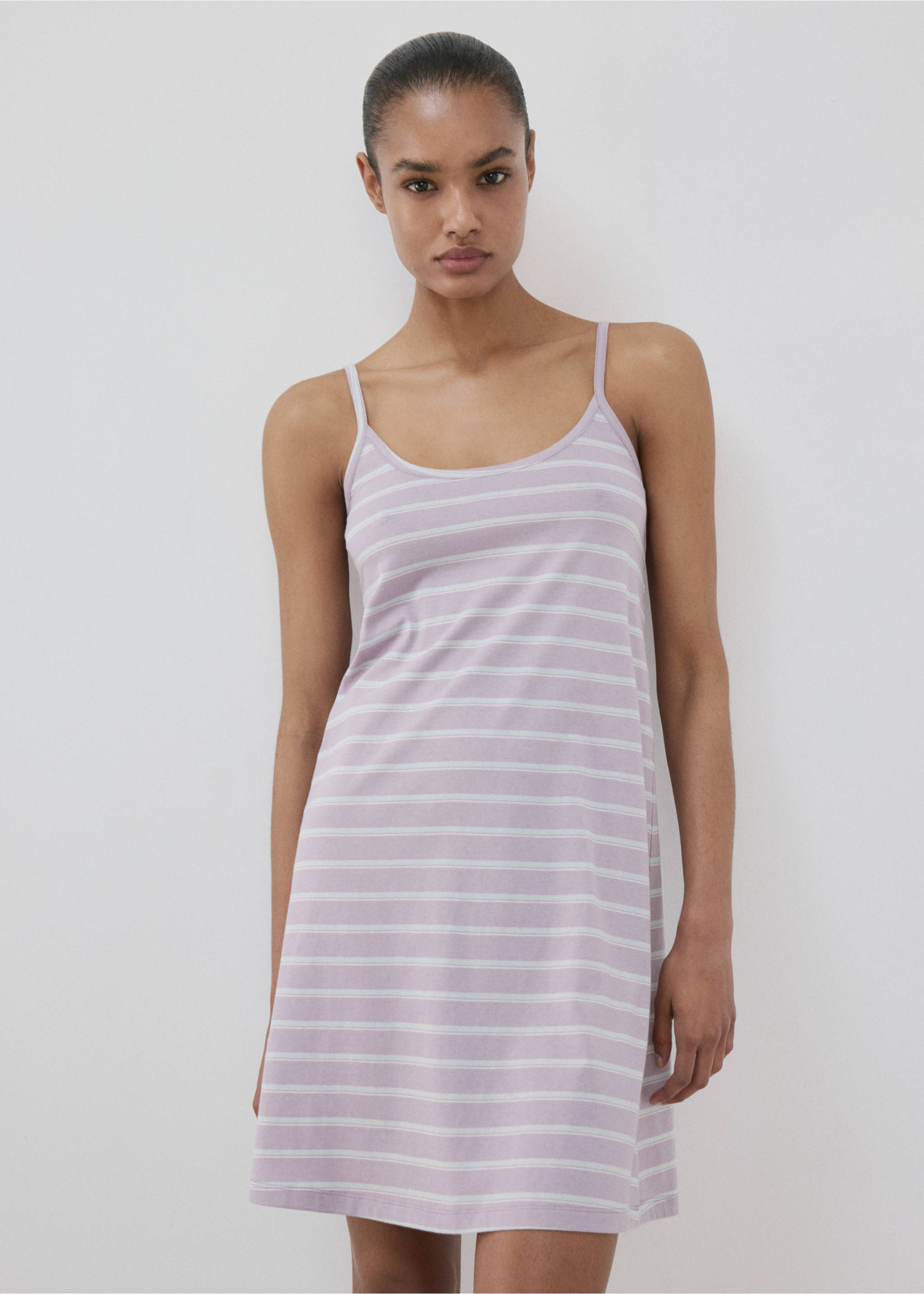 Striped cotton nightdress - Medium plane, Purple. Ref: 27066002-00.