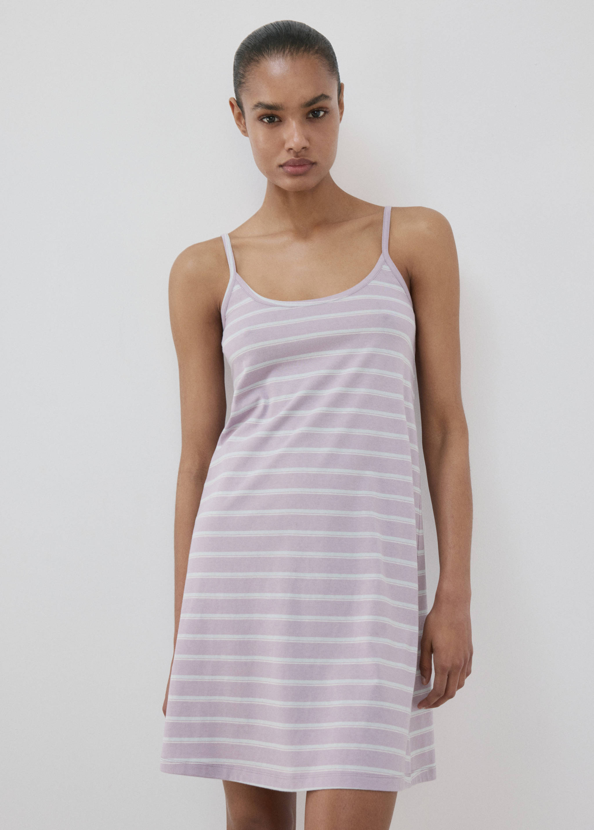 Striped cotton nightdress - Medium plane