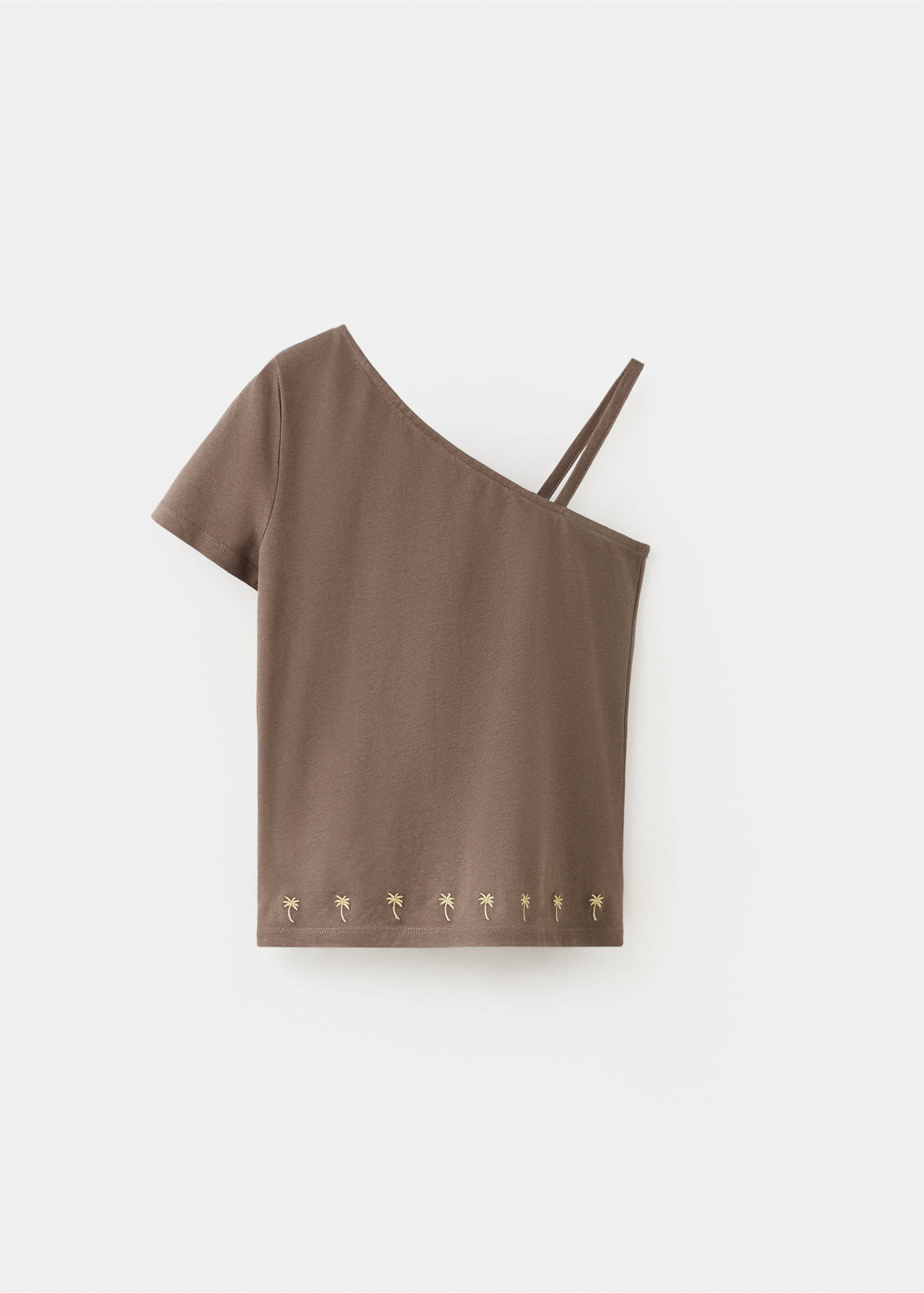 Asymmetric embroidered T-shirt - Article without model, Brown. Ref: 27066338-00.