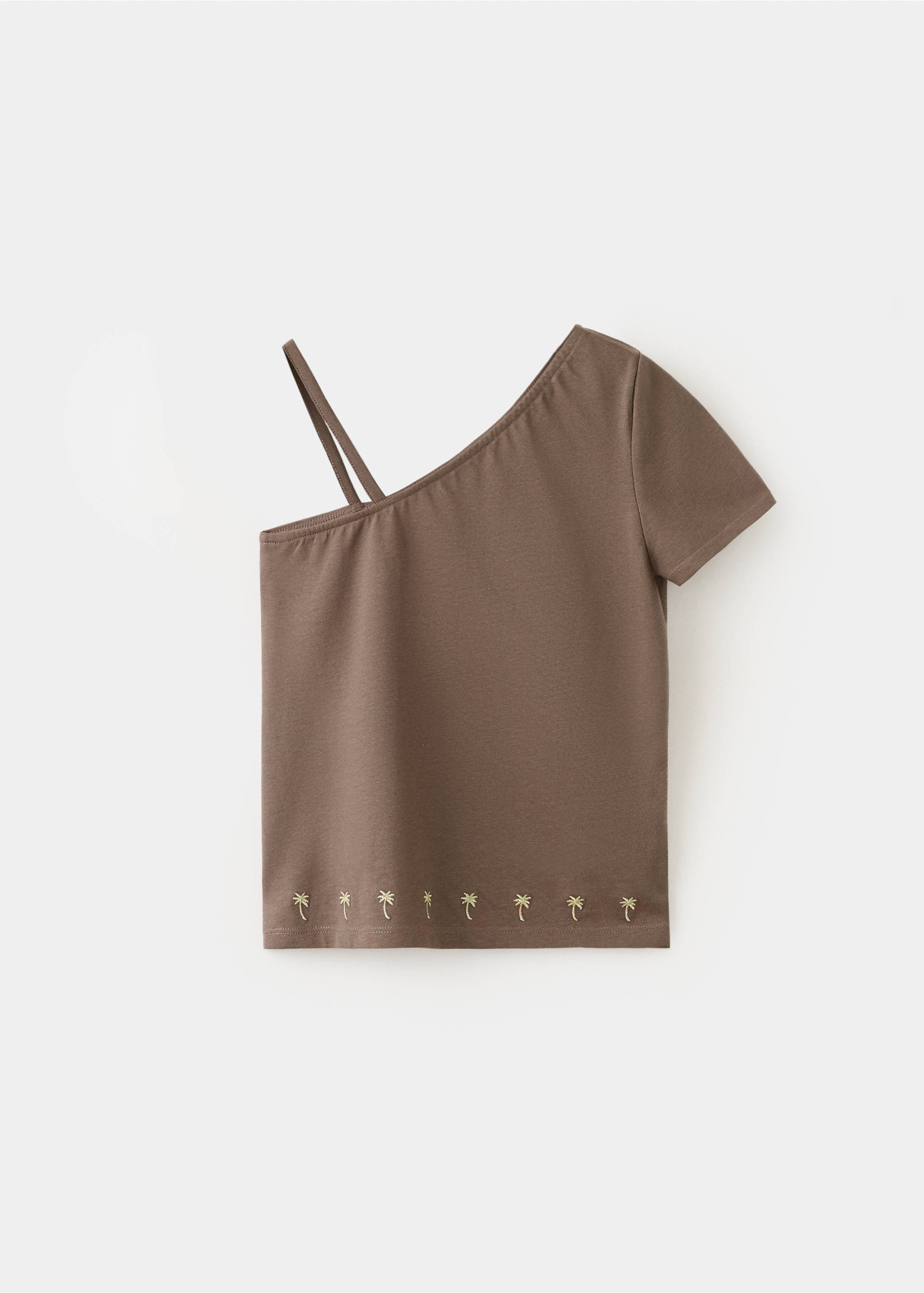Asymmetric embroidered T-shirt - Reverse of the article, Brown. Ref: 27066338-00.