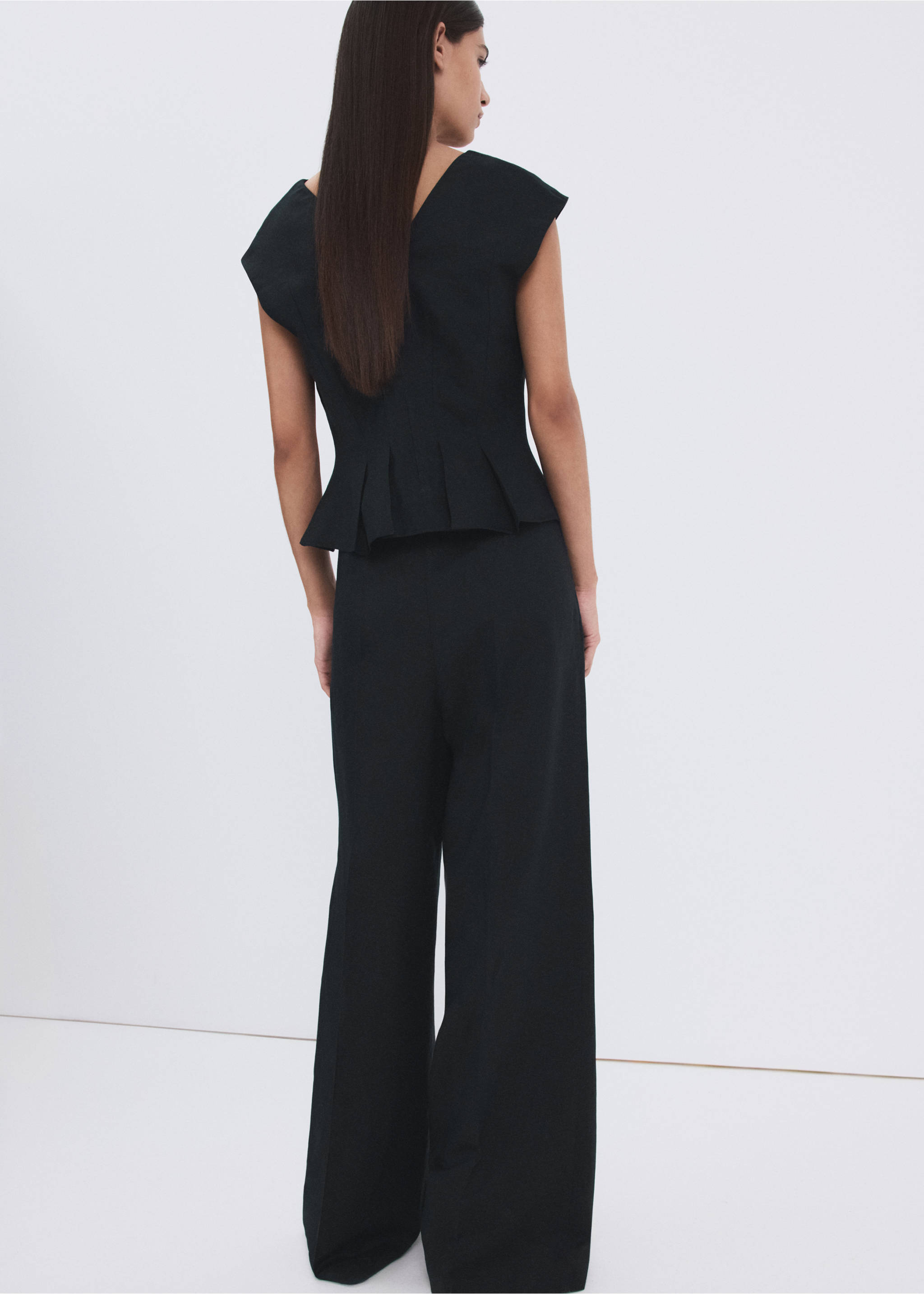 Top peplum lino - Reverso del artículo, Azul marino. Ref: 27066346-00.