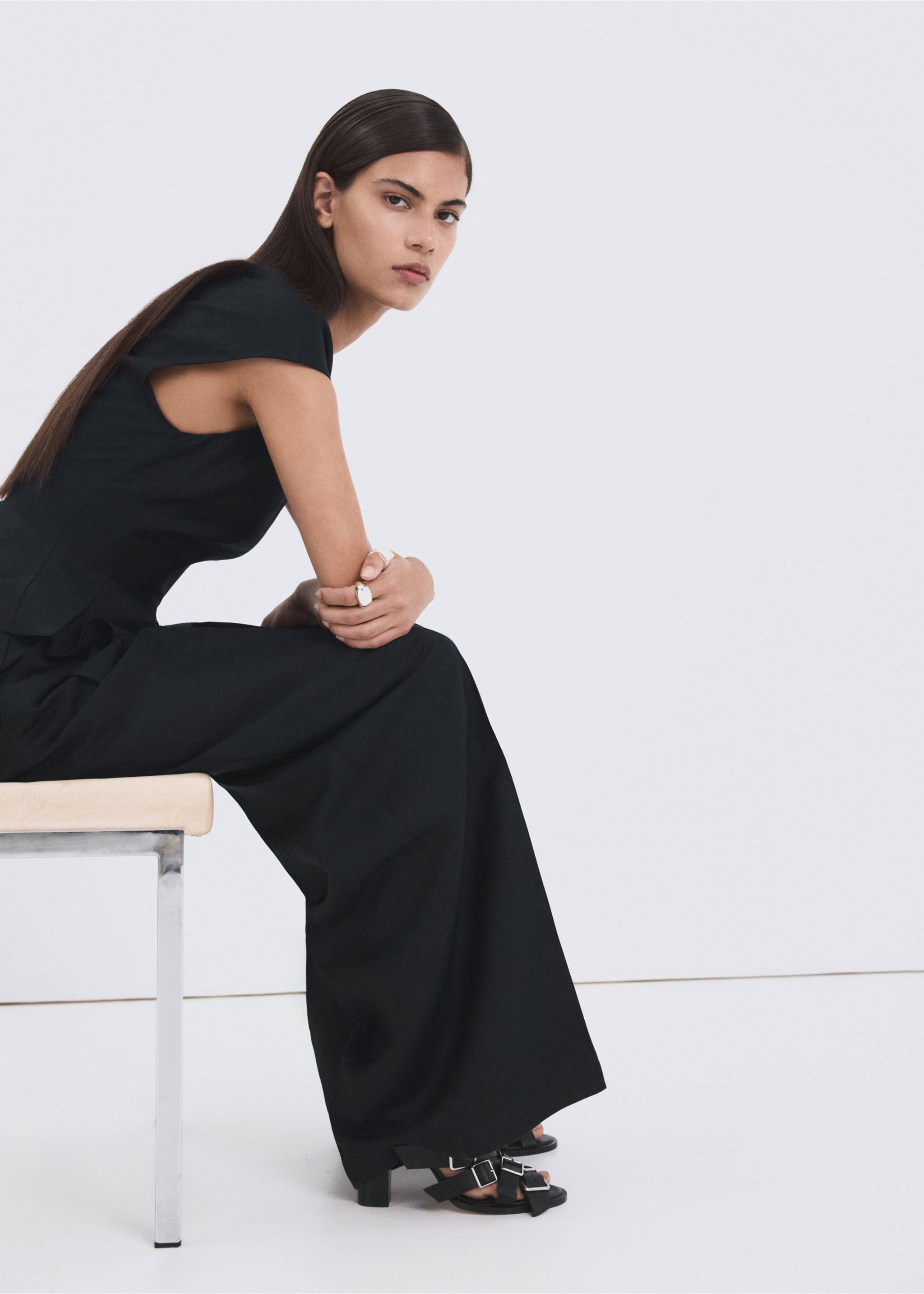 Top peplum lino - Detalle del artículo 2, Azul marino. Ref: 27066346-00.