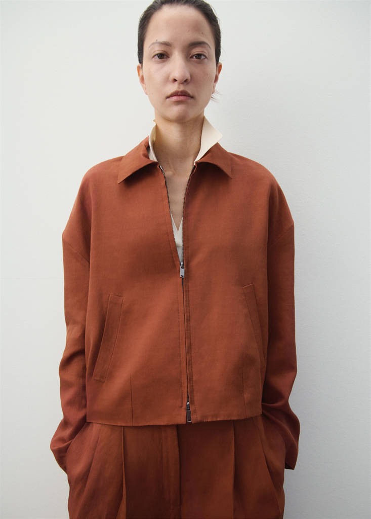 Linen-blend jacket with pockets — Russet
