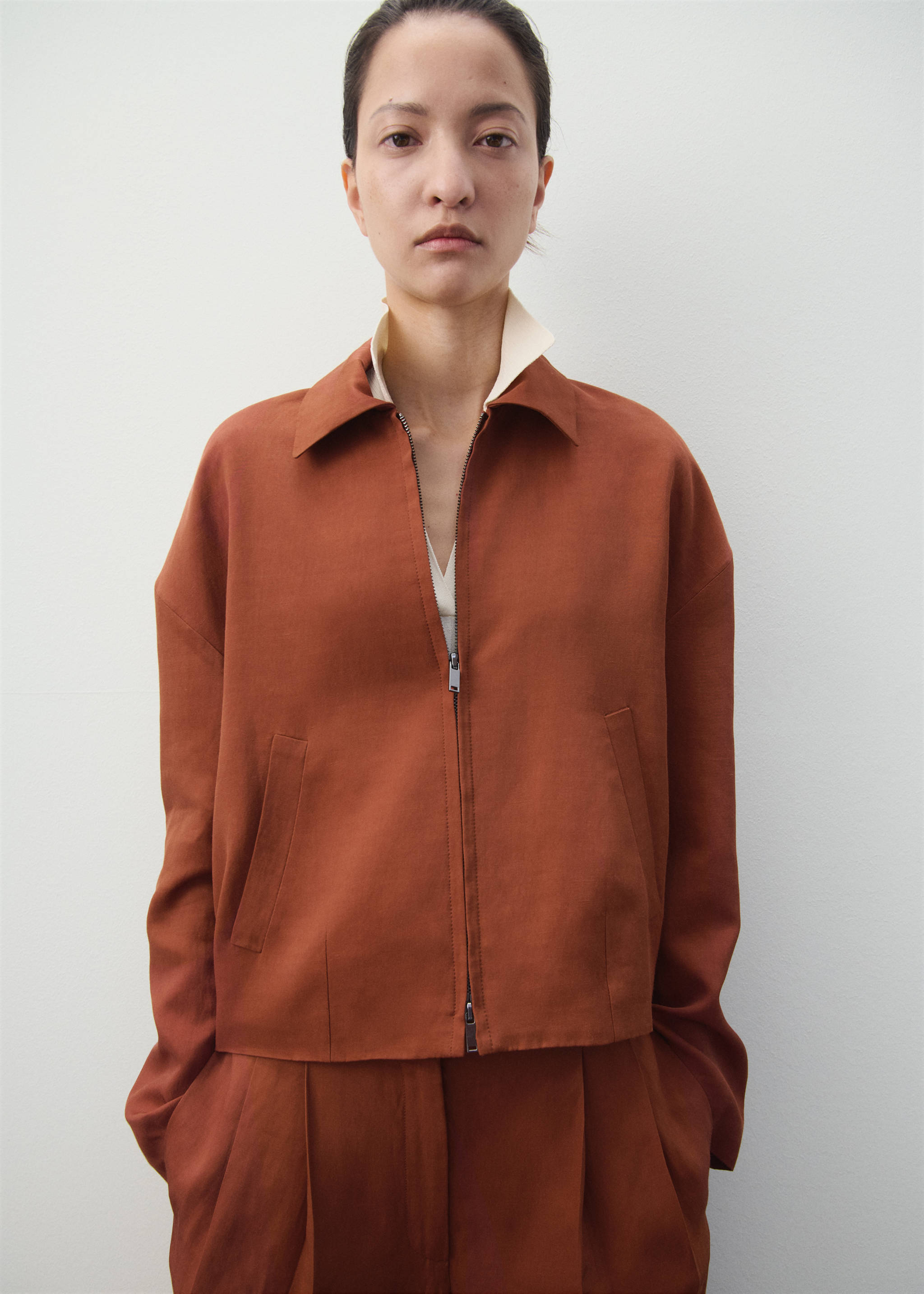 Linen-blend jacket with pockets - Medium plane