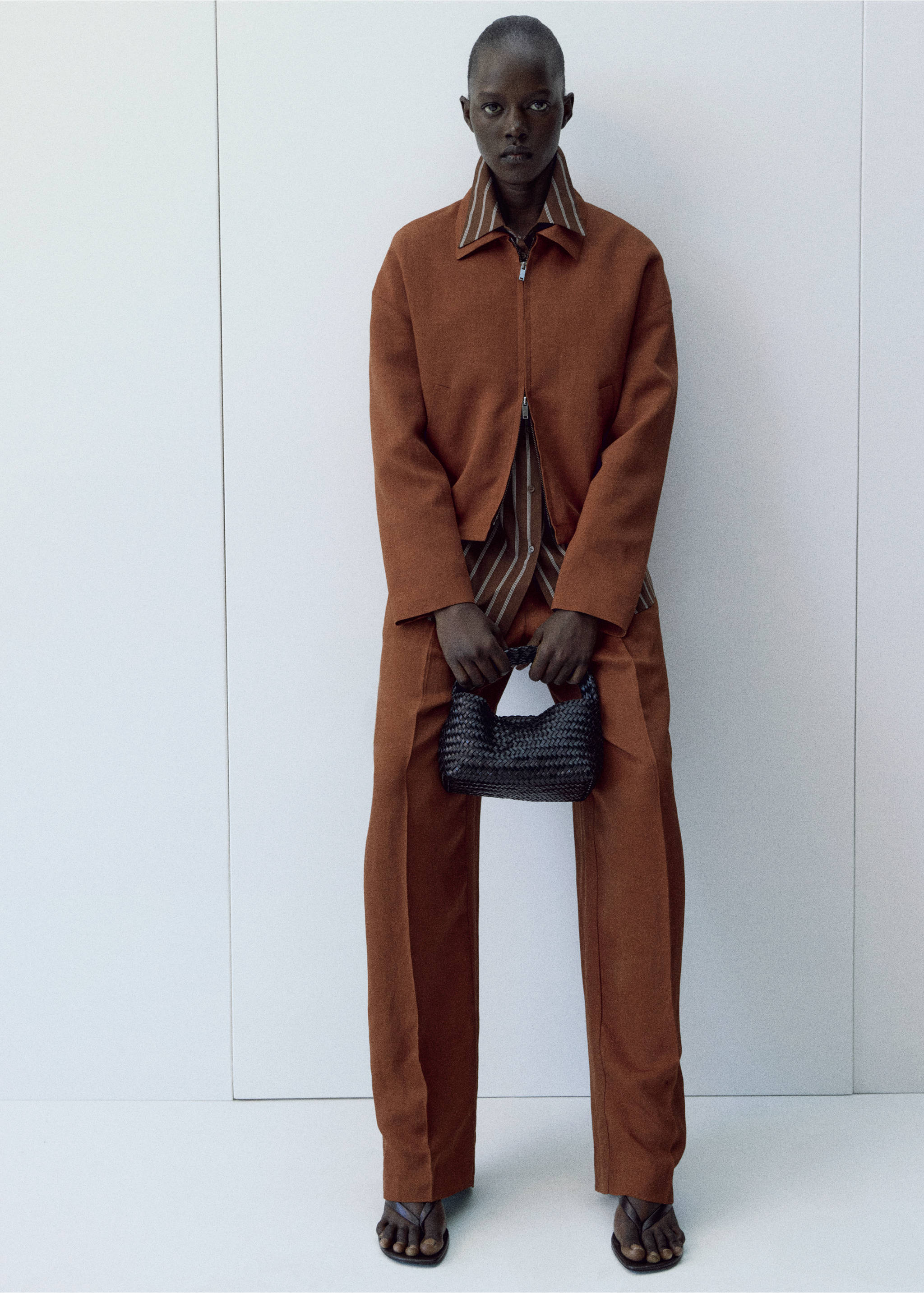 Linen-blend jacket with pockets - General plane, Russet. Ref: 27066348-01.