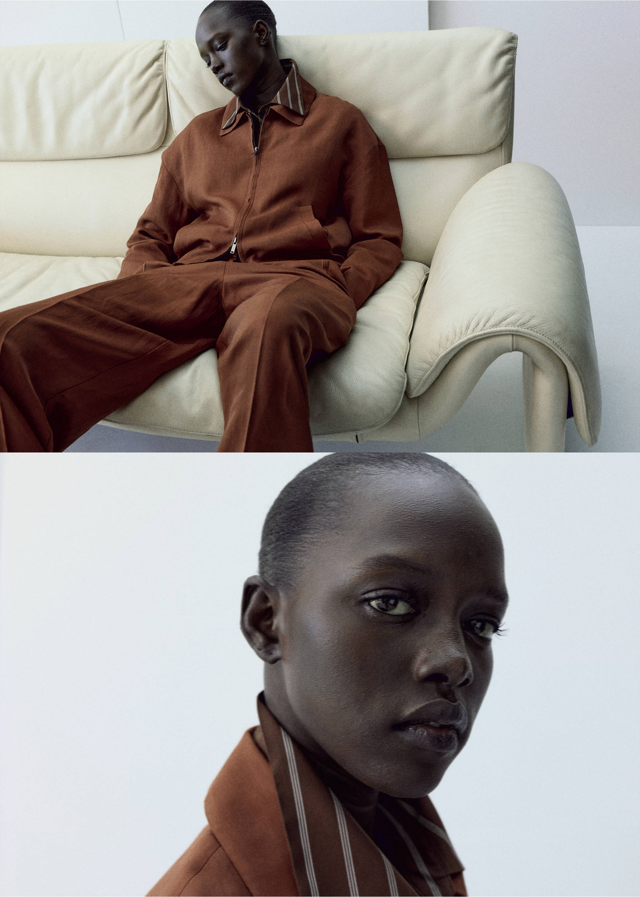 Linen-blend jacket with pockets - Details of the article 3, Russet. Ref: 27066348-02.