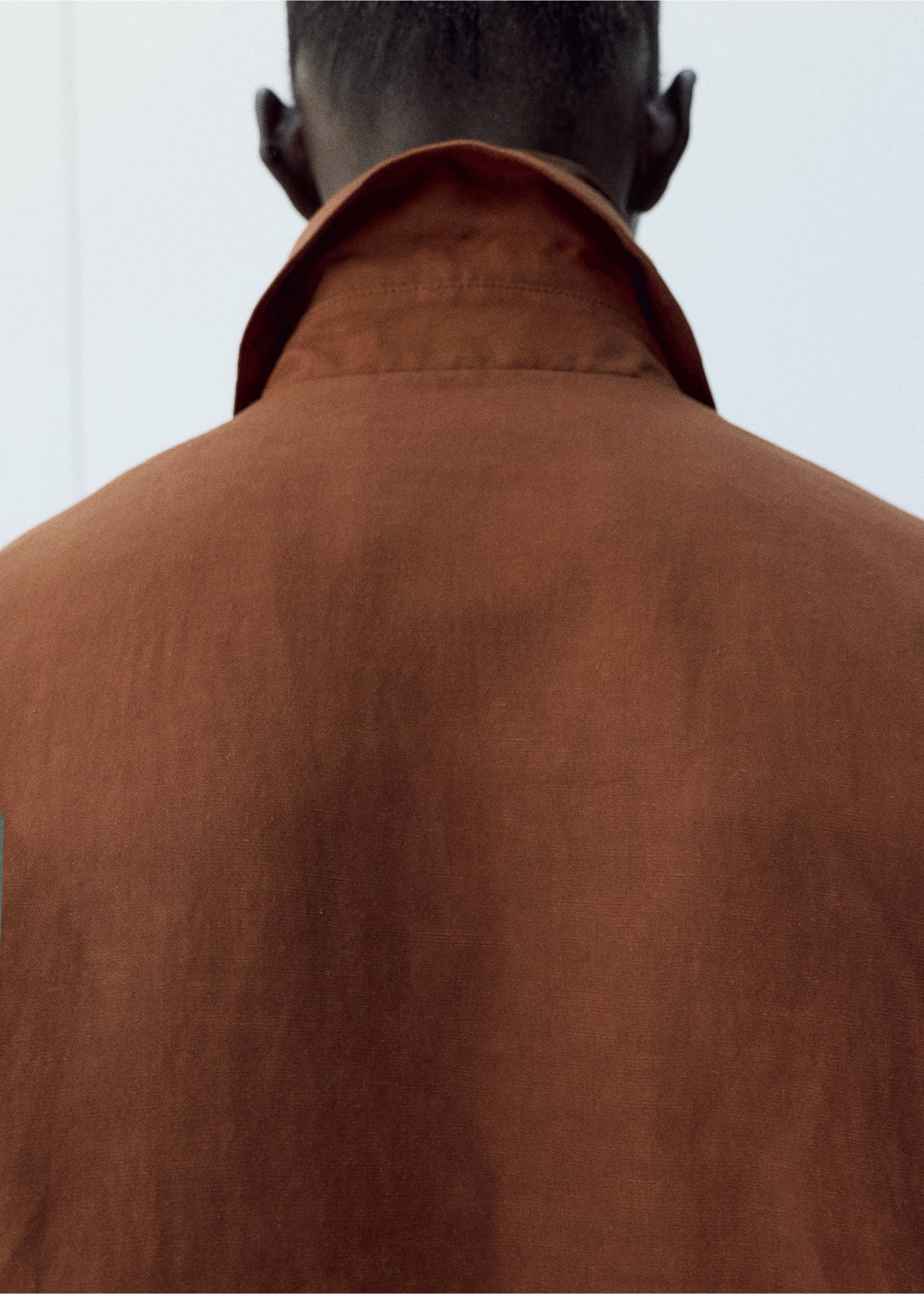 Linen-blend jacket with pockets - Details of the article 2, Russet. Ref: 27066348-02.