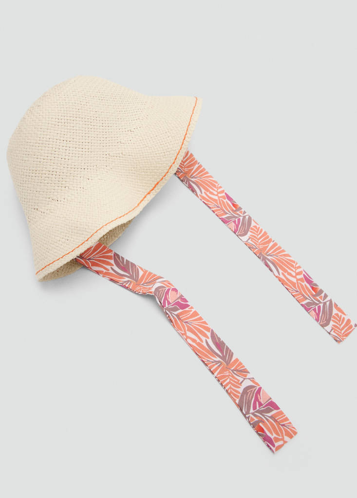 Raffia hat with printed tie — Sand