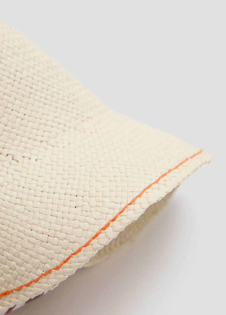 Raffia hat with printed tie — Sand