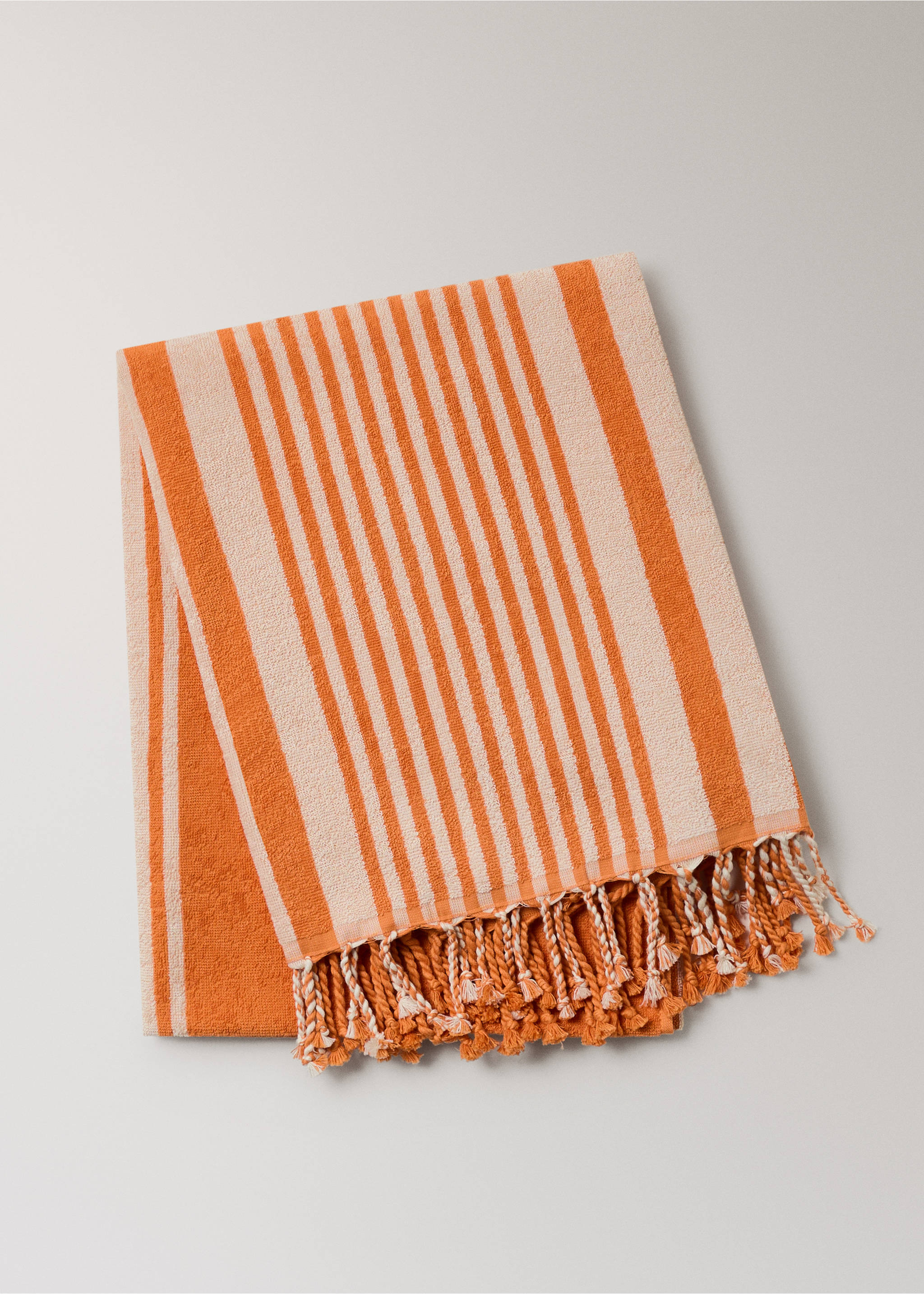 Striped beach towel with tassel detail - Article without model, Orange. Ref: 27066357-00.