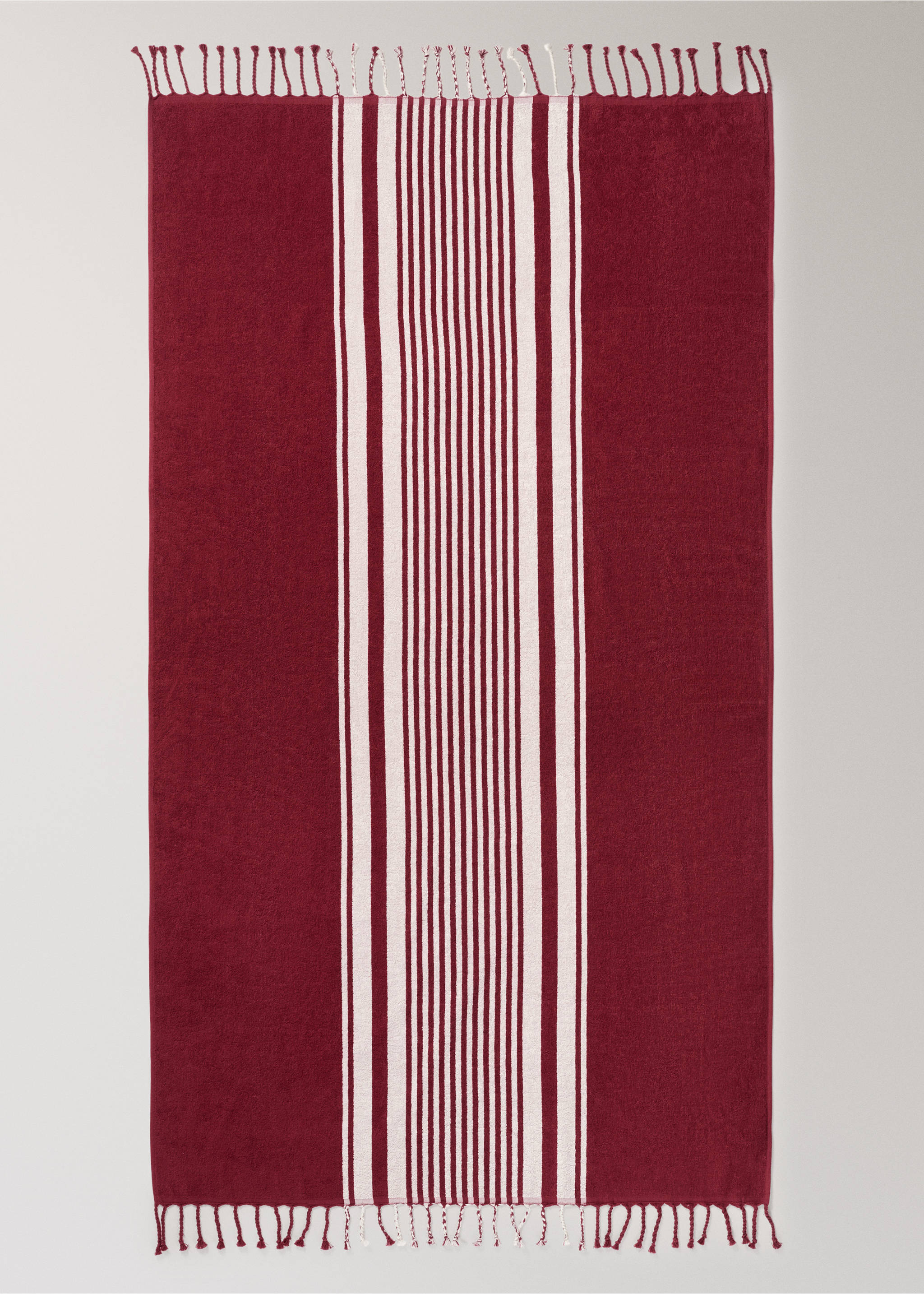 Strandhåndkle med striper og frynsedetaljer - Artikkeldetalj 3, Rødbrun. Ref: 27066357-00.