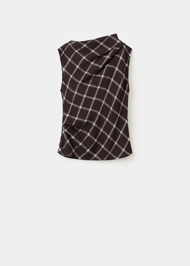 Fitted top with draped neckline — Burgundy