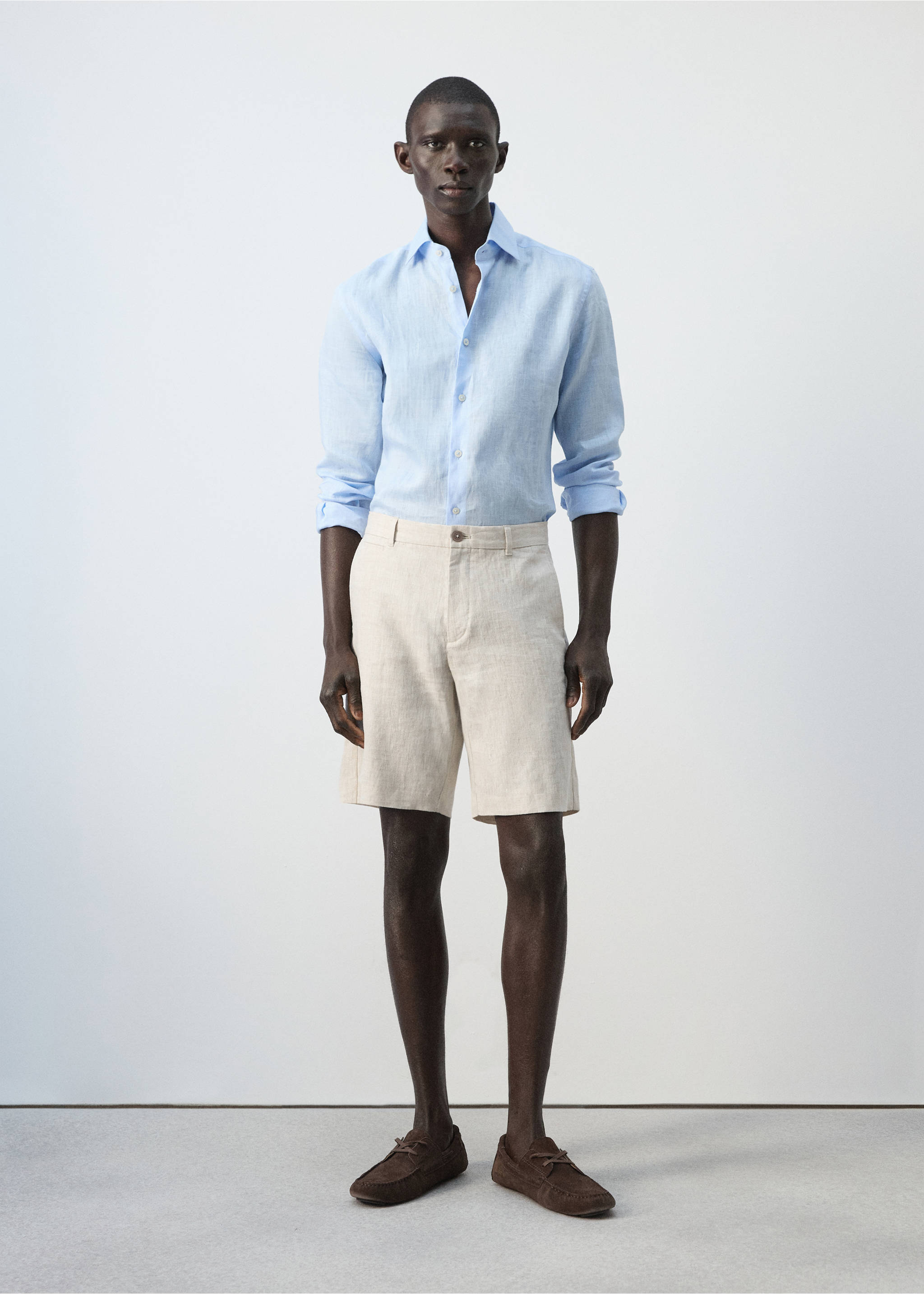 Bermuda slim-fit 100 % lin - Plan général, Écru. Ref: 27066709-00.