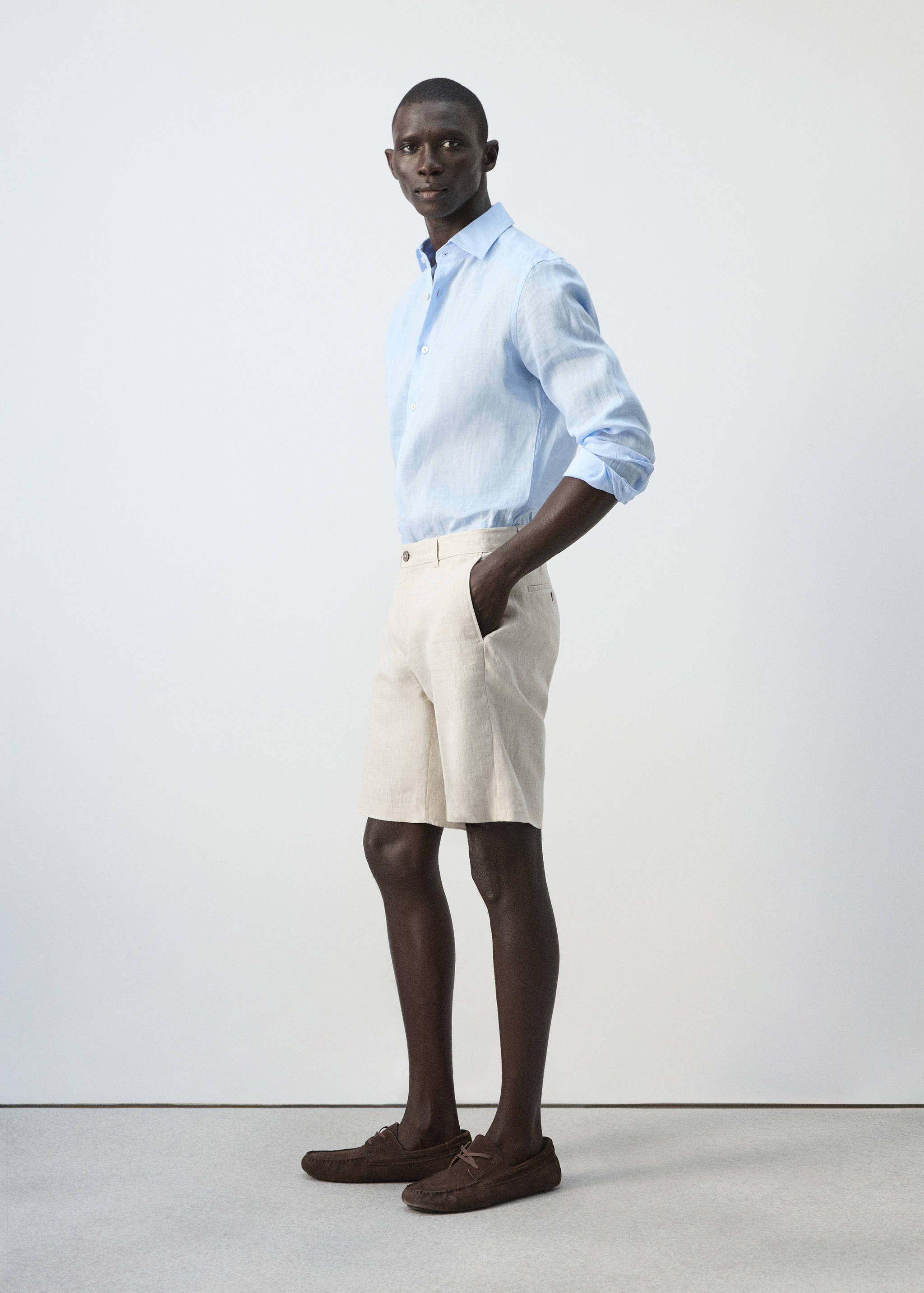 Бермуды slim fit 100% лен - Деталь изделия 2