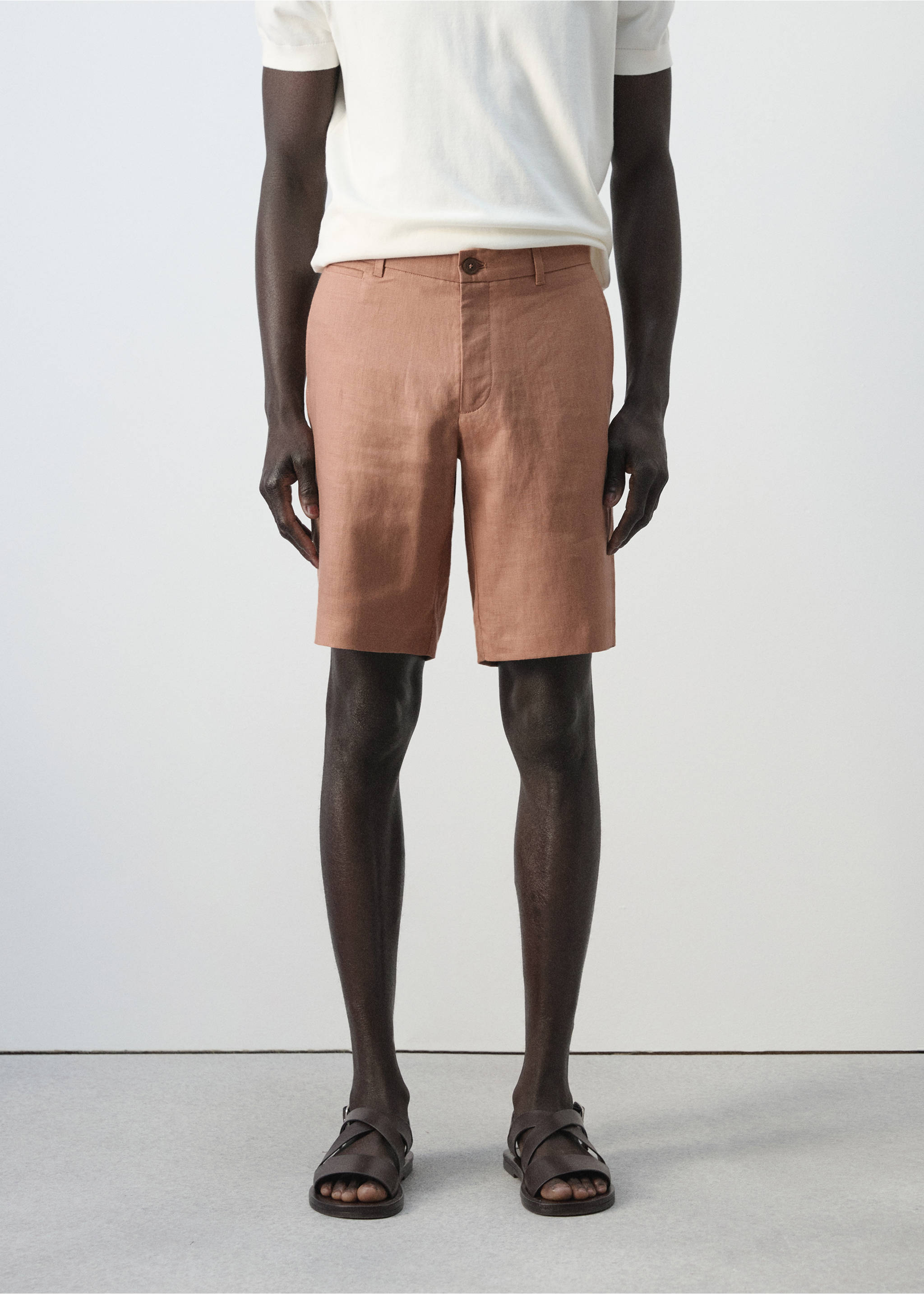 Bermudas slim fit 100% lino - Plano medio, Salmón. Ref: 27066709-00.