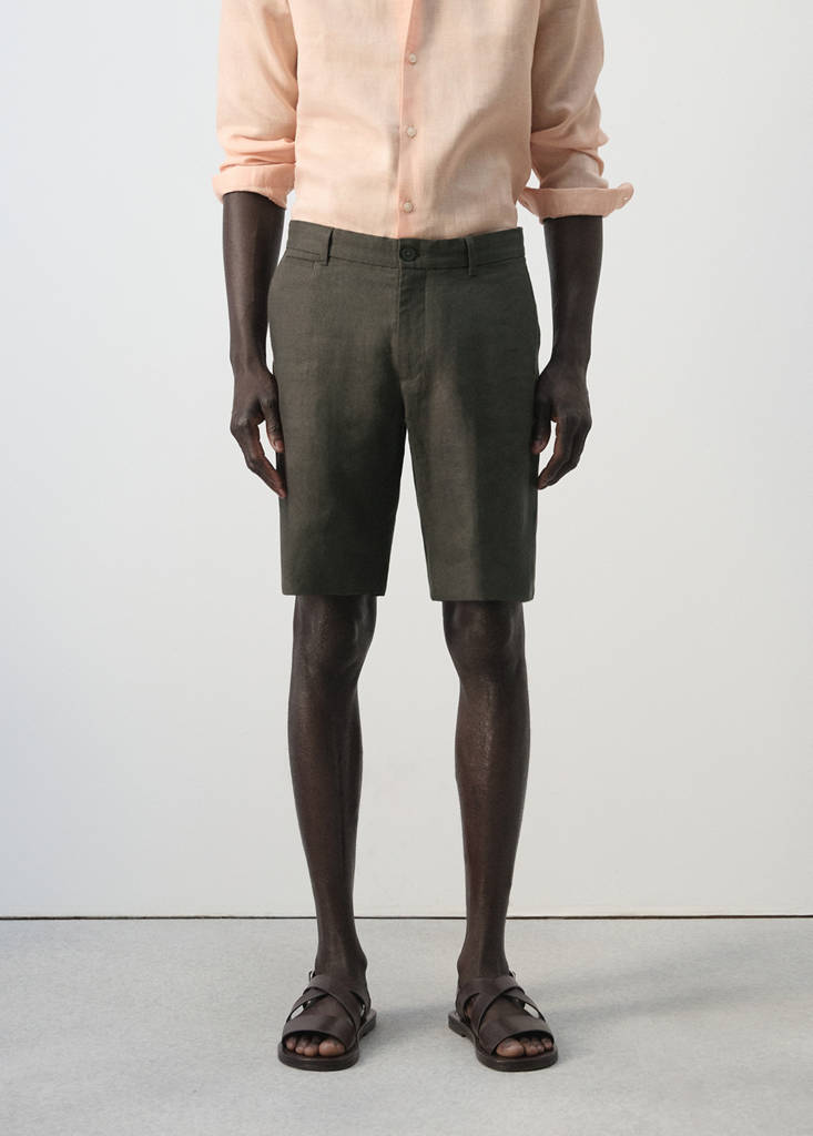 Mango MAN - Slim-fit 100% linen bermuda shorts chocolate - 32