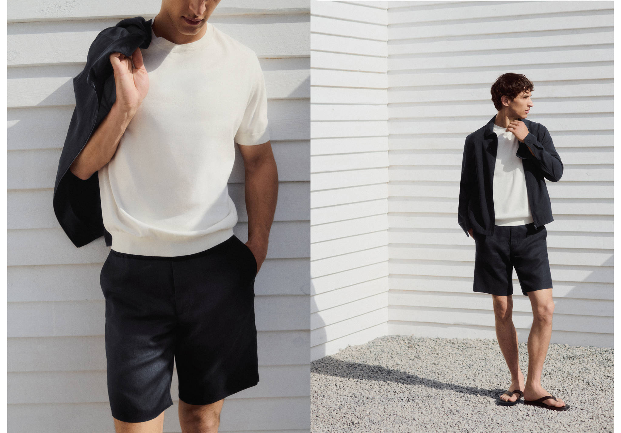 Slim-fit 100% linen bermuda shorts - Panoramic plane