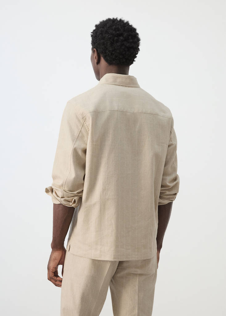 Linen and cotton blend stripe shirt — Beige