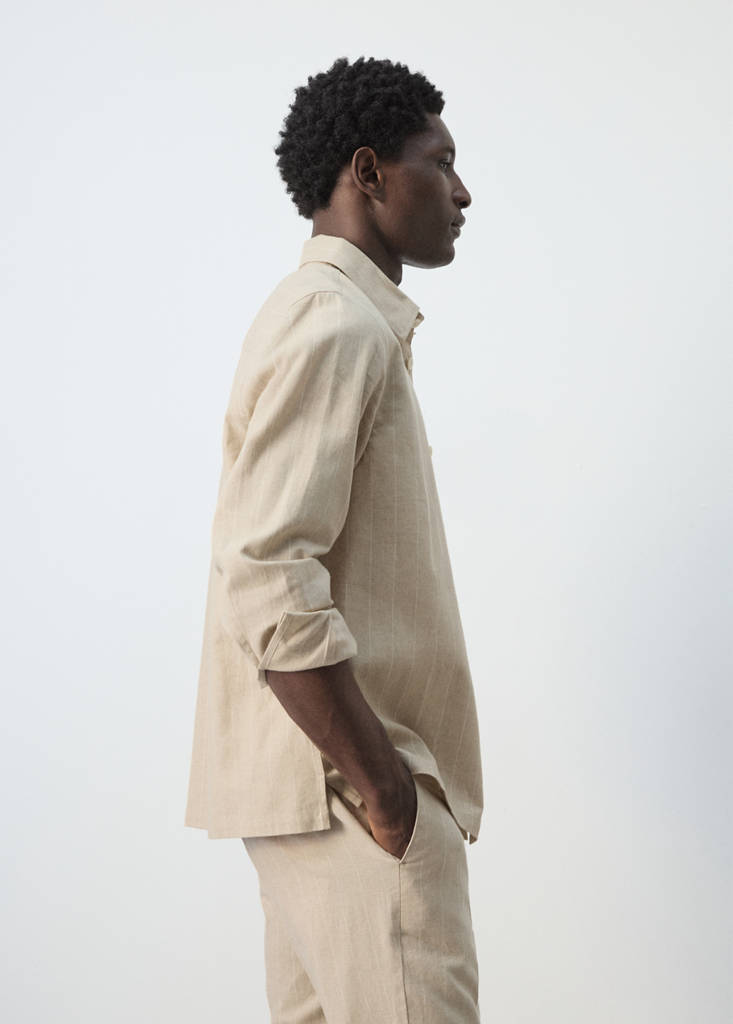 Linen and cotton blend stripe shirt — Beige