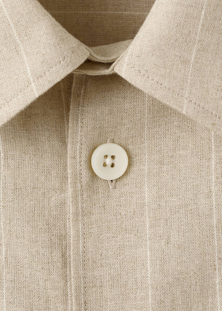 Linen and cotton blend stripe shirt — Beige